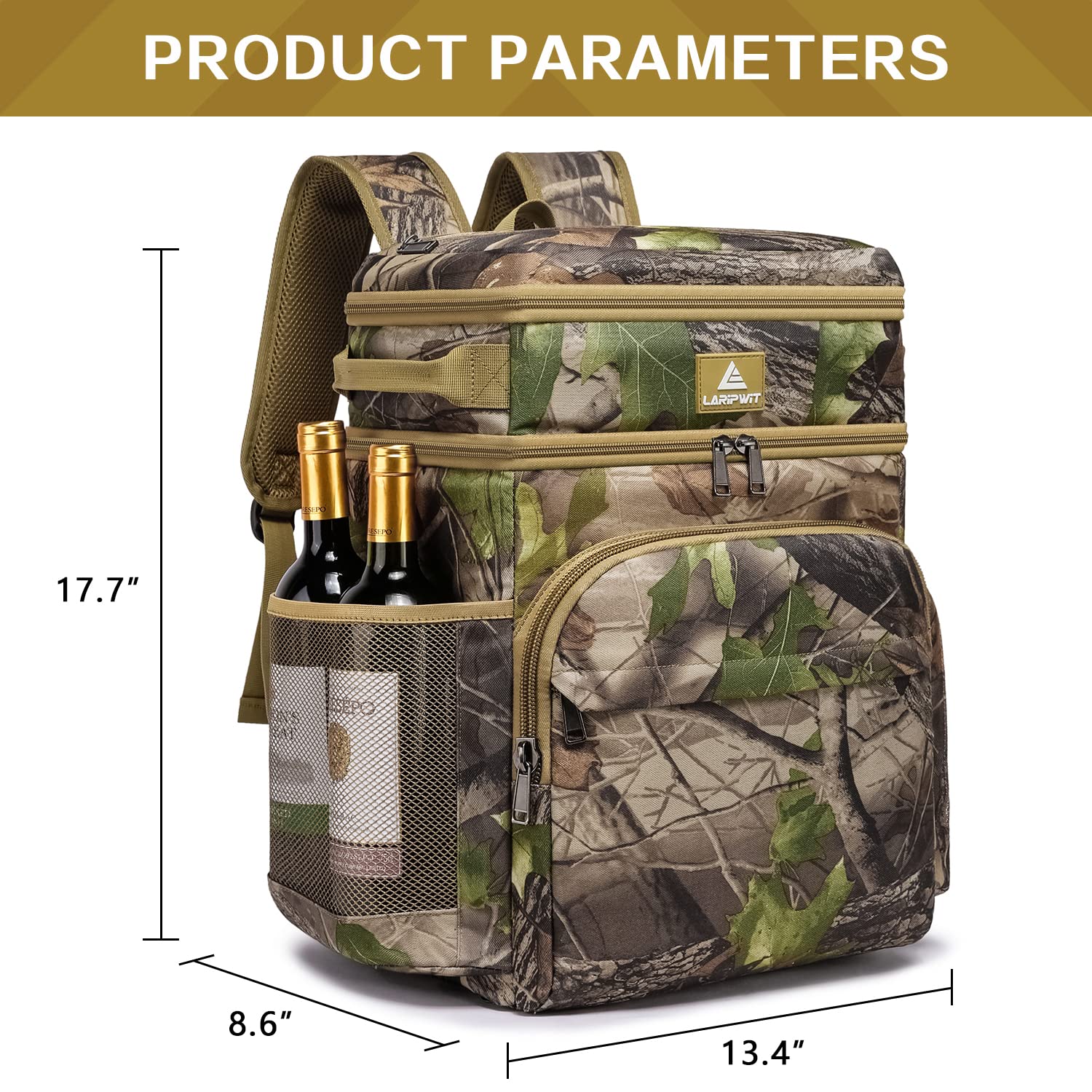 Laripwit 54/40 Cans Insulated Leak-Proof Backpack Cooler - Large Double Deck Lunch Backpack for Men & Women - Perfect for Camping, Picnics, Beach Trips, Hiking & Outdoor Adventures