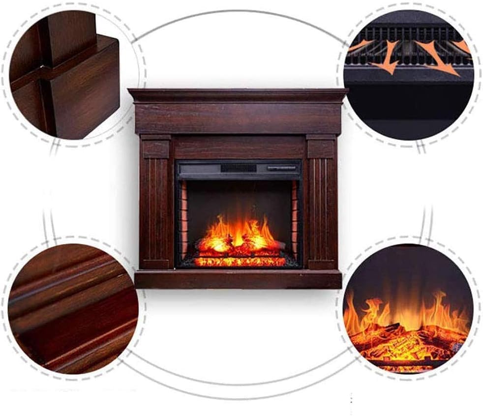 Electric Stove Heater with 3D Flame Effect - Freestanding Fireplace Heater with Large Window - Silent Solid Wood Design - Perfect for Living Room, Bedroom & Office Heating