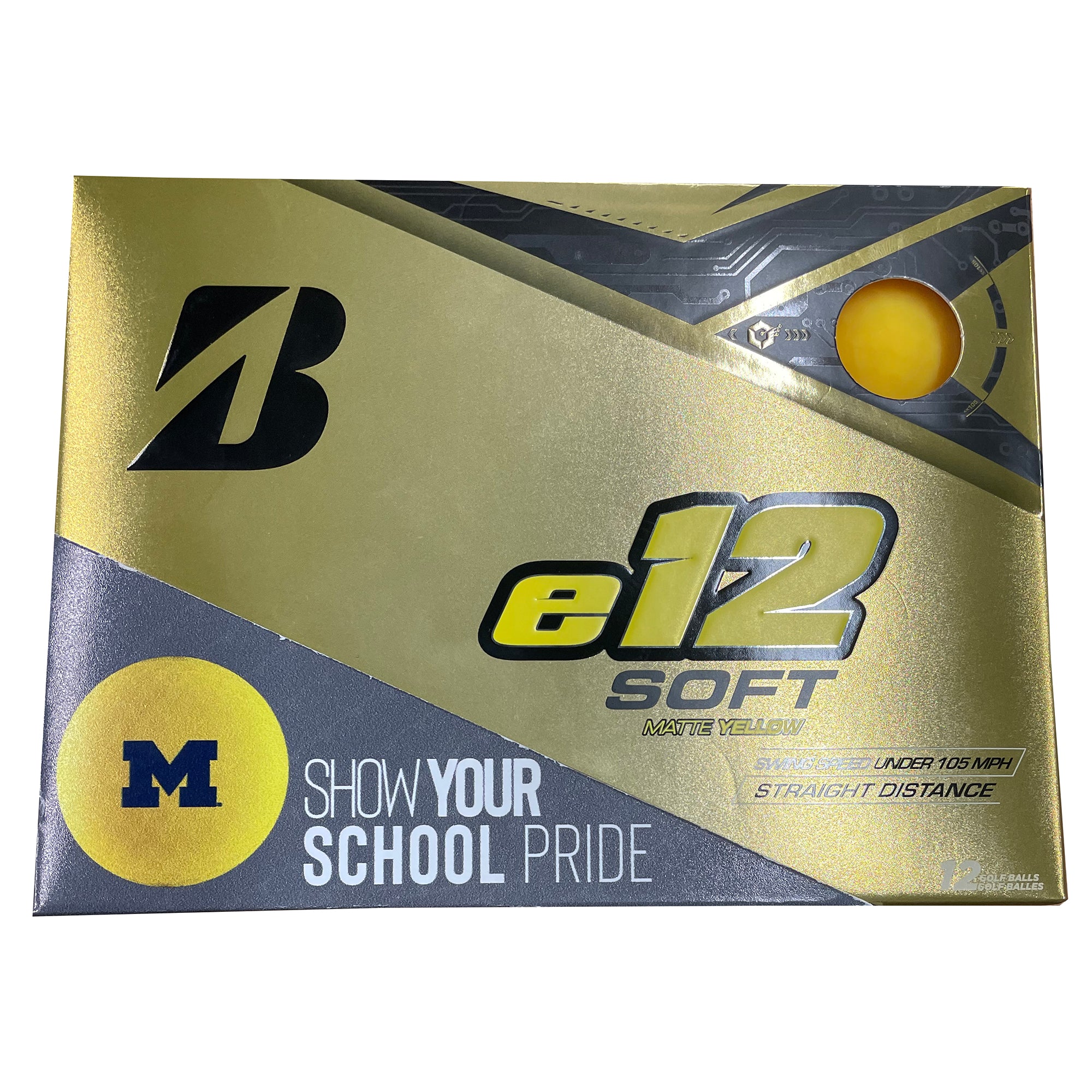 Bridgestone e12 SOFT Golf Balls - Premium Performance Golf Balls for Low Spin & Distance (Dozen Pack) - Perfect for University of Michigan Fans & Golf Enthusiasts - Ideal for Course Play & Tournament Use