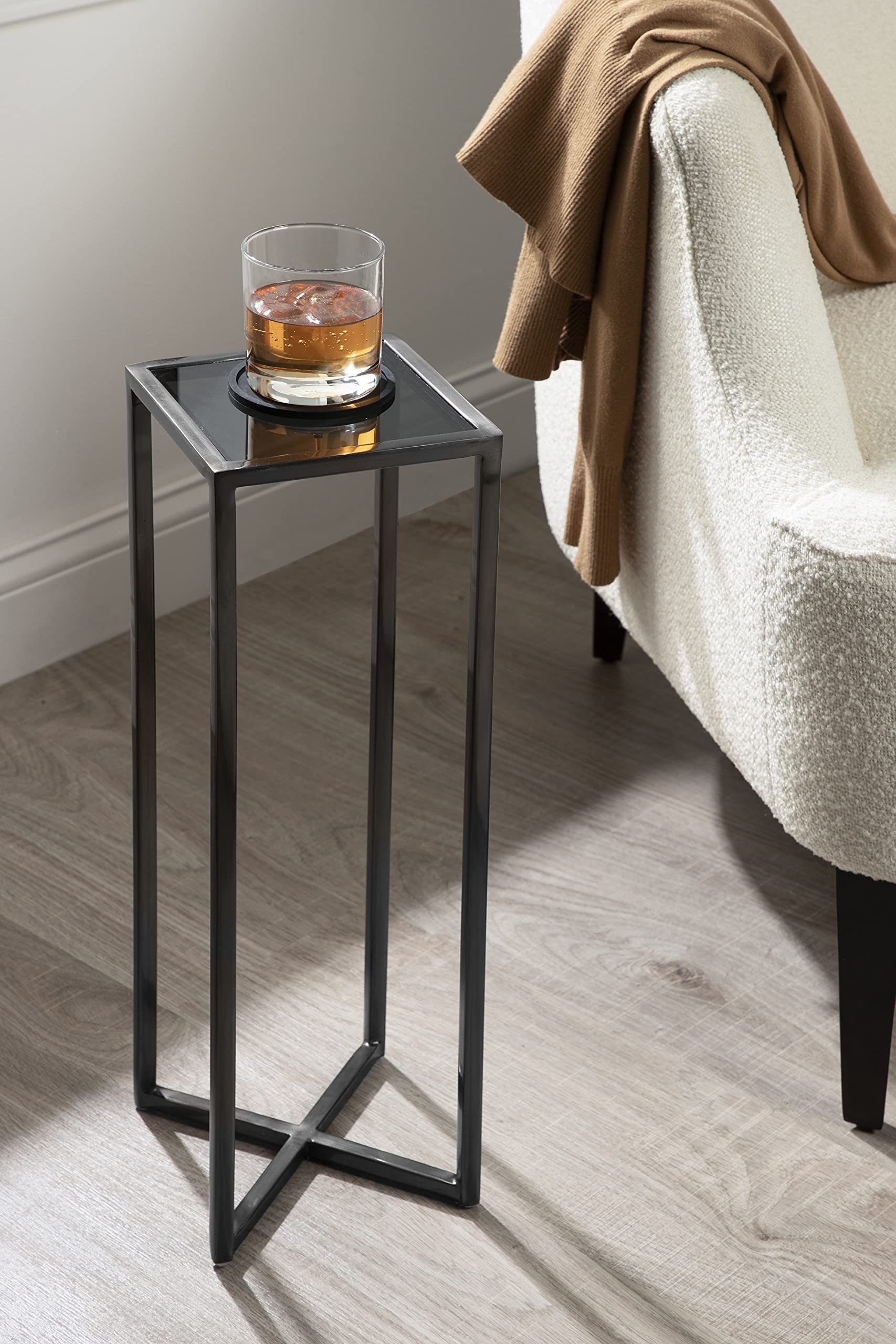 Kate and Laurel Jaspur Modern Drink Table - Gray Glam Accent Table with Storage | Stylish Side Table for Living Room, Bedroom or Office Decor