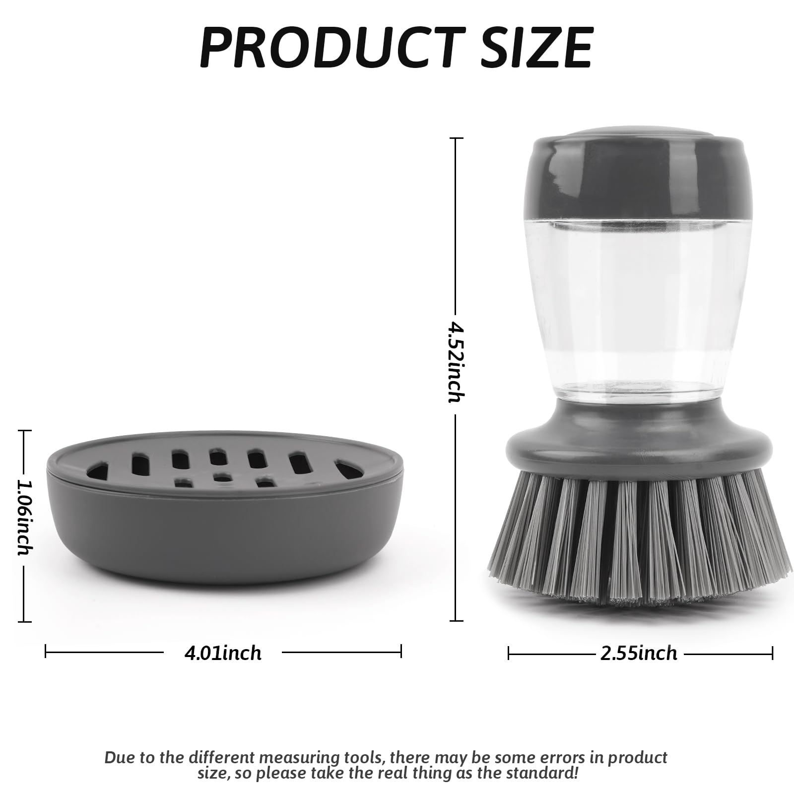 Palm Dish Brush with Soap Dispenser - Kitchen Scrub Brush for Pots & Pans - Sink Cleaning Tool