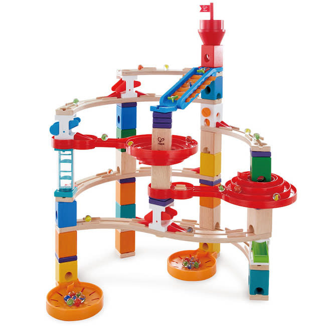 Hape Toys Quadrilla Super Spirals Wooden Marble Run Set - STEM Educational Building Blocks for Kids, Perfect for Indoor Play & Learning Activities