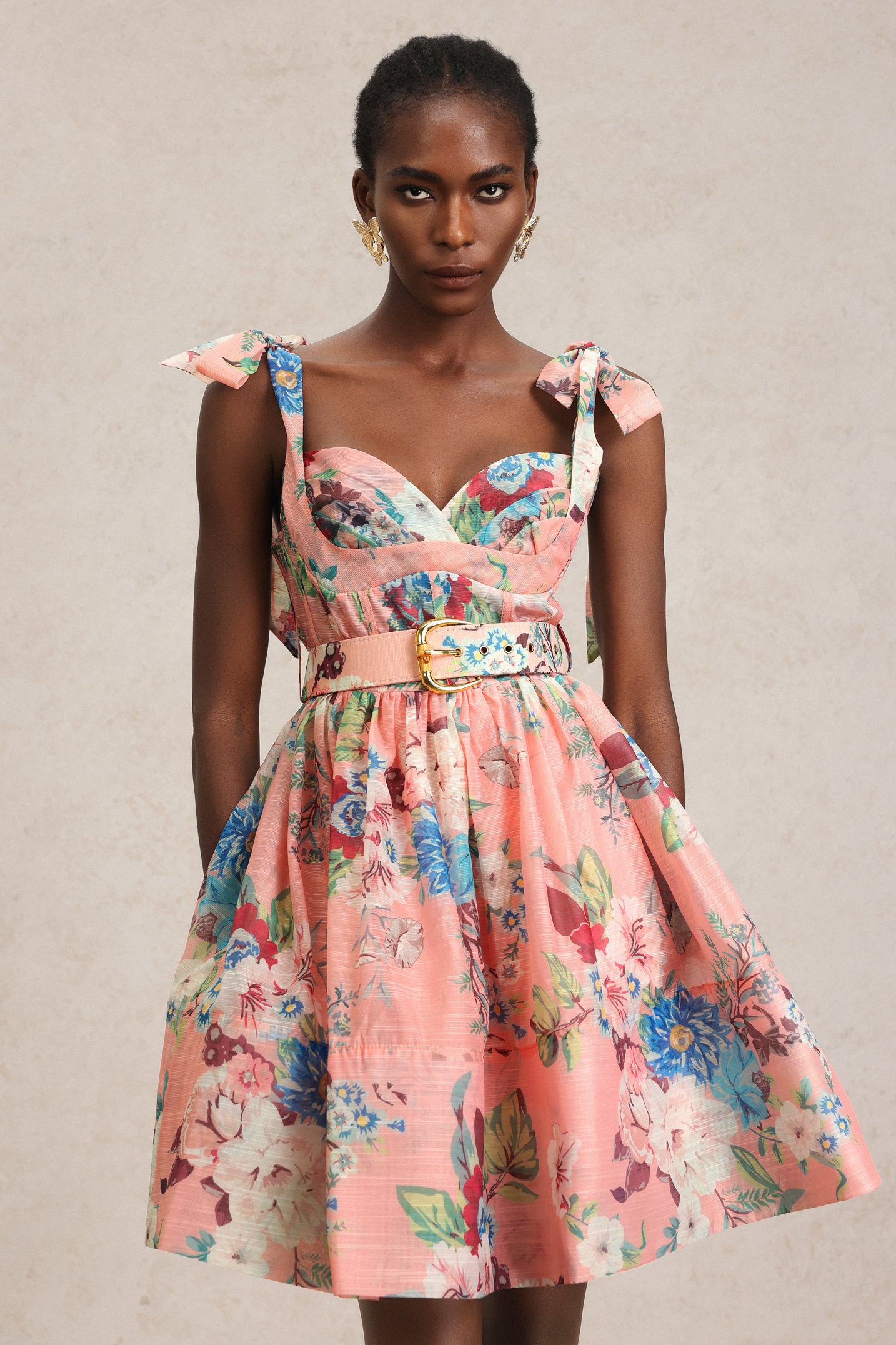Hilda Floral Printed Halter Mini Dress - Women's Summer Party Cocktail Dress for Beach Vacation, Date Night & Special Occasions