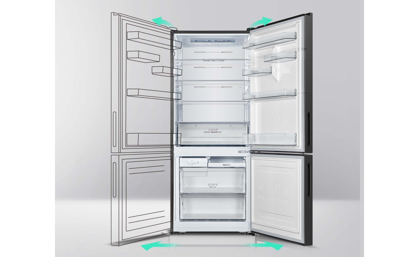 Hisense 417L Bottom Mount Refrigerator - Energy Efficient PureFlat Eco Vision, Black Steel HRBM418E - Perfect for Small Kitchens & Apartments