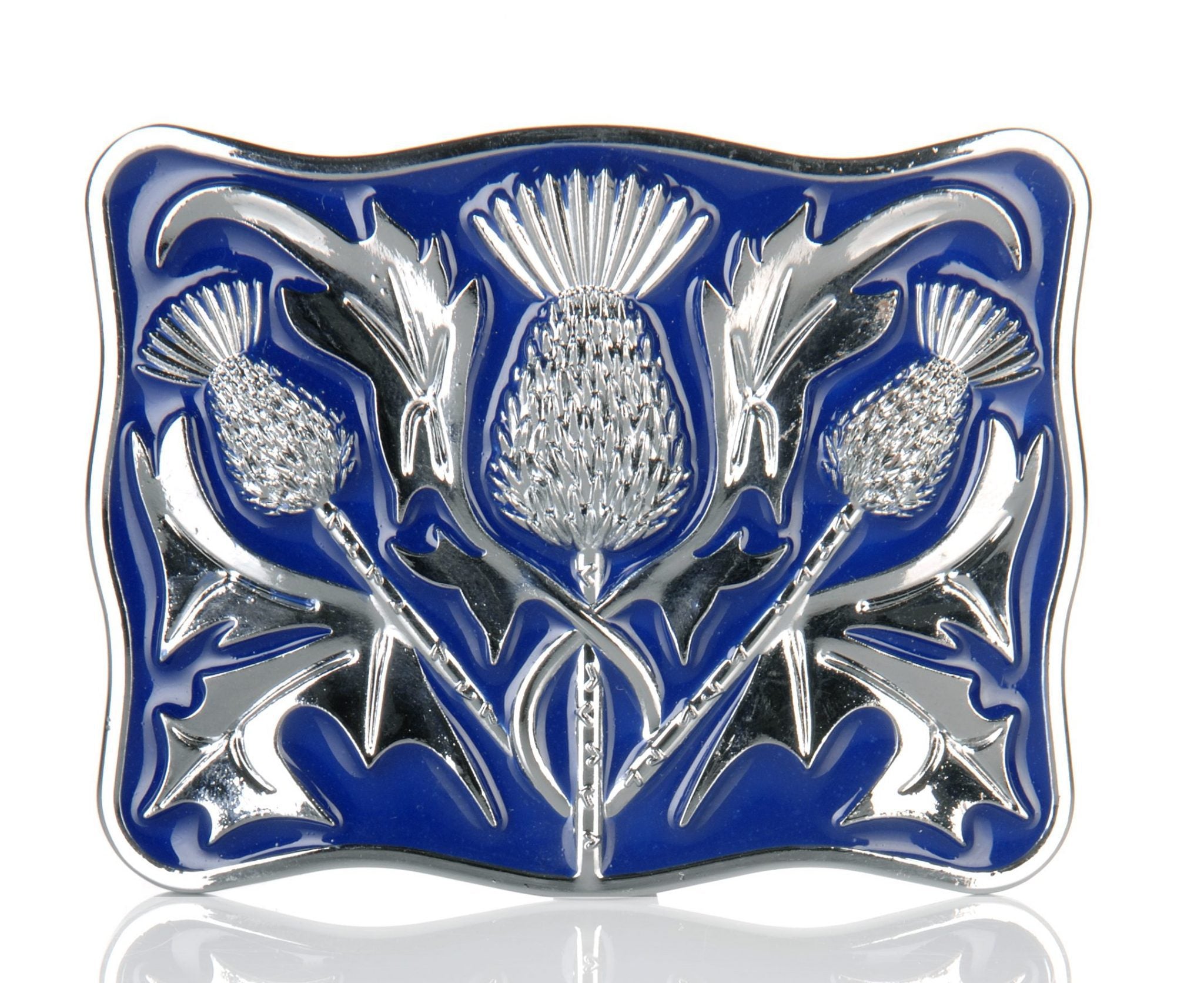 Vintage Chrome Blue Enamel Thistle Buckle - Scottish Celtic Jewelry for Belts, Bags & Accessories | Perfect for Highland Outfits & Fashion Statements