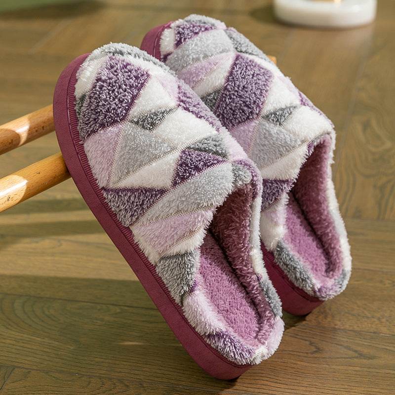 Cozy Geometric Plush Indoor Slippers for Women & Men - Soft Warm House Shoes for Winter, Home, Office & Relaxation