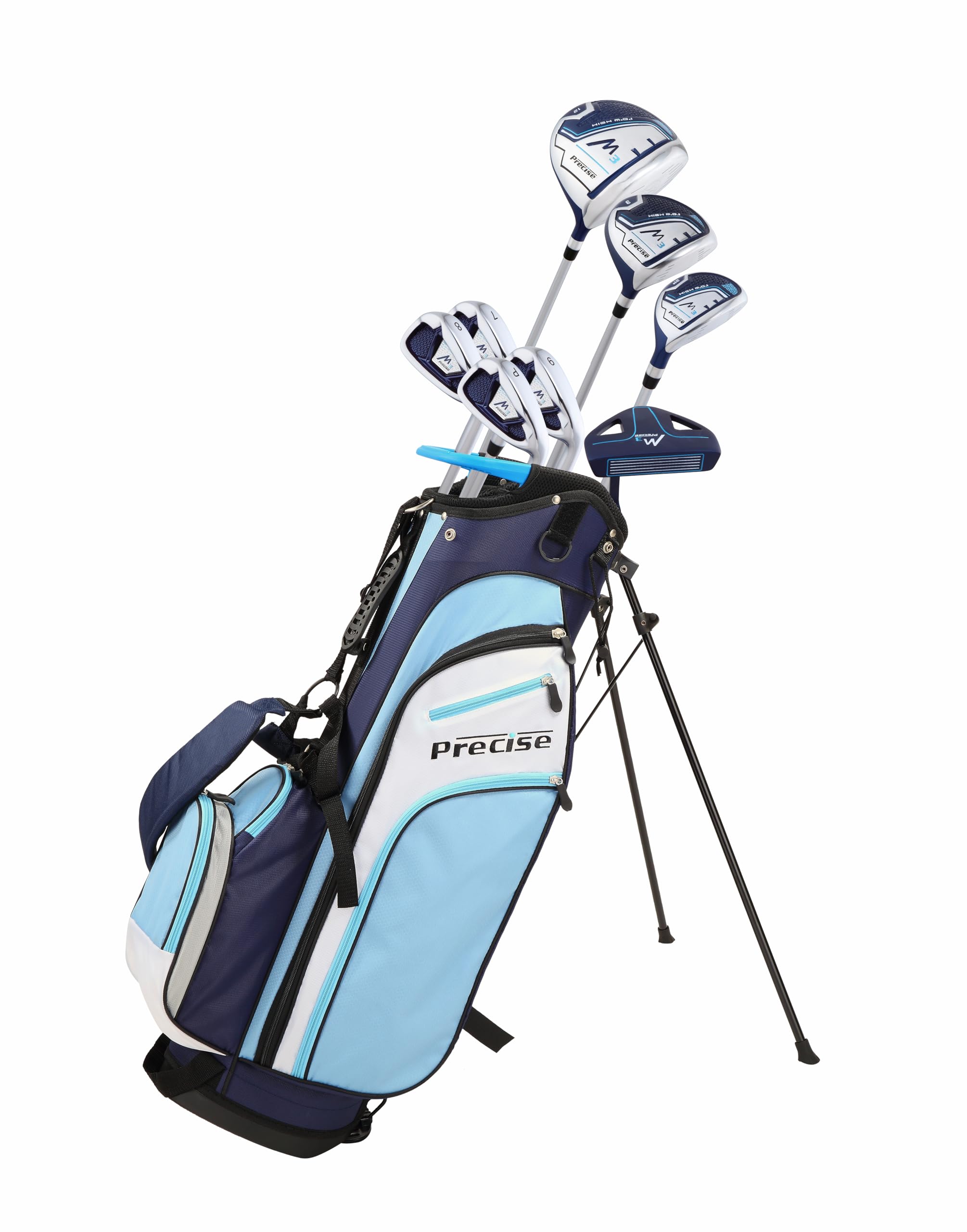 **Precise M3 Ladies Right Handed Golf Club Set - Complete Regular & Petite Women's Golf Clubs with 3 Hybrid Clubs, Lightweight Graphite Shafts & Spacious Stand Bag | Perfect for Beginners & Recreational Golfers | Ideal for Driving Range, Course Play & Golf Tournaments**