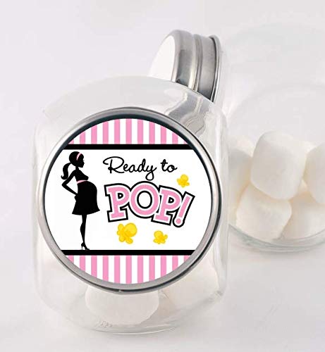 40-Pack Classic Ready to Pop Baby Shower Stickers - 2 Inch Round Pink Popcorn Labels for Gender Reveal, Birthday Party Favors & Event Decorations