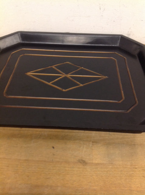 Elegant Black & Gold Wood Serving Tray - 17 Inch Luxury Tray for Dining, Entertaining, and Home Decor