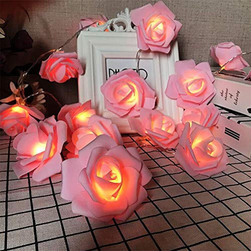 Pink Rose Flower String Lights - 14.7ft Battery Operated LED Fairy Lights with 30 Warm White LEDs, Floral Garland Decor for Birthday Party, Wedding, Mother's Day, Anniversary, Valentine's Day - Perfect for Indoor/Outdoor Home Decor, Garden, Bedroom, and Special Events