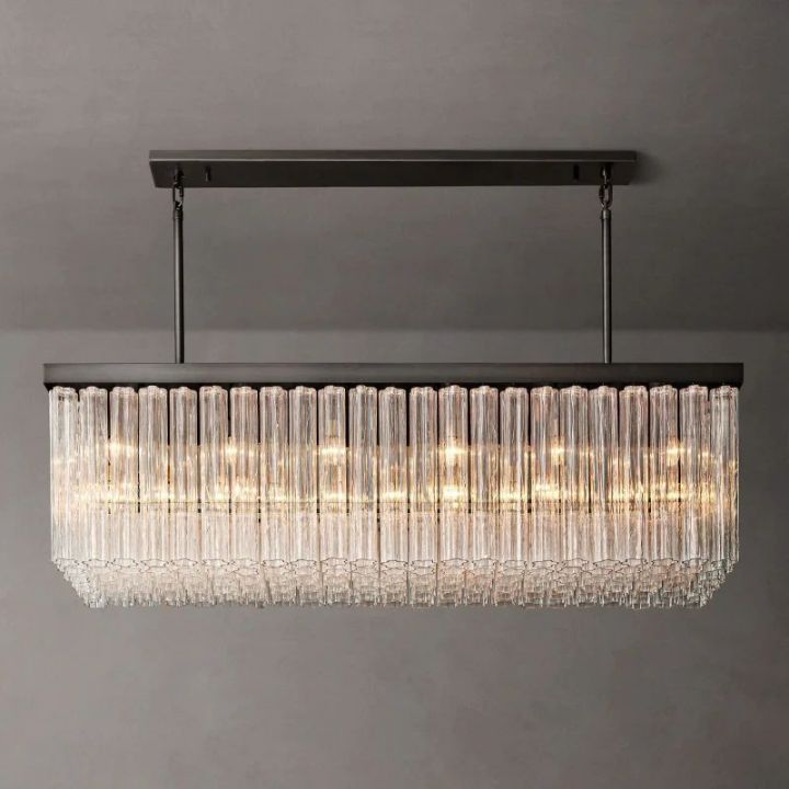 Besa 73-Inch Rectangular Chandelier - Modern LED Crystal Ceiling Light Fixture for Dining Room, Living Room & Bedroom Lighting
