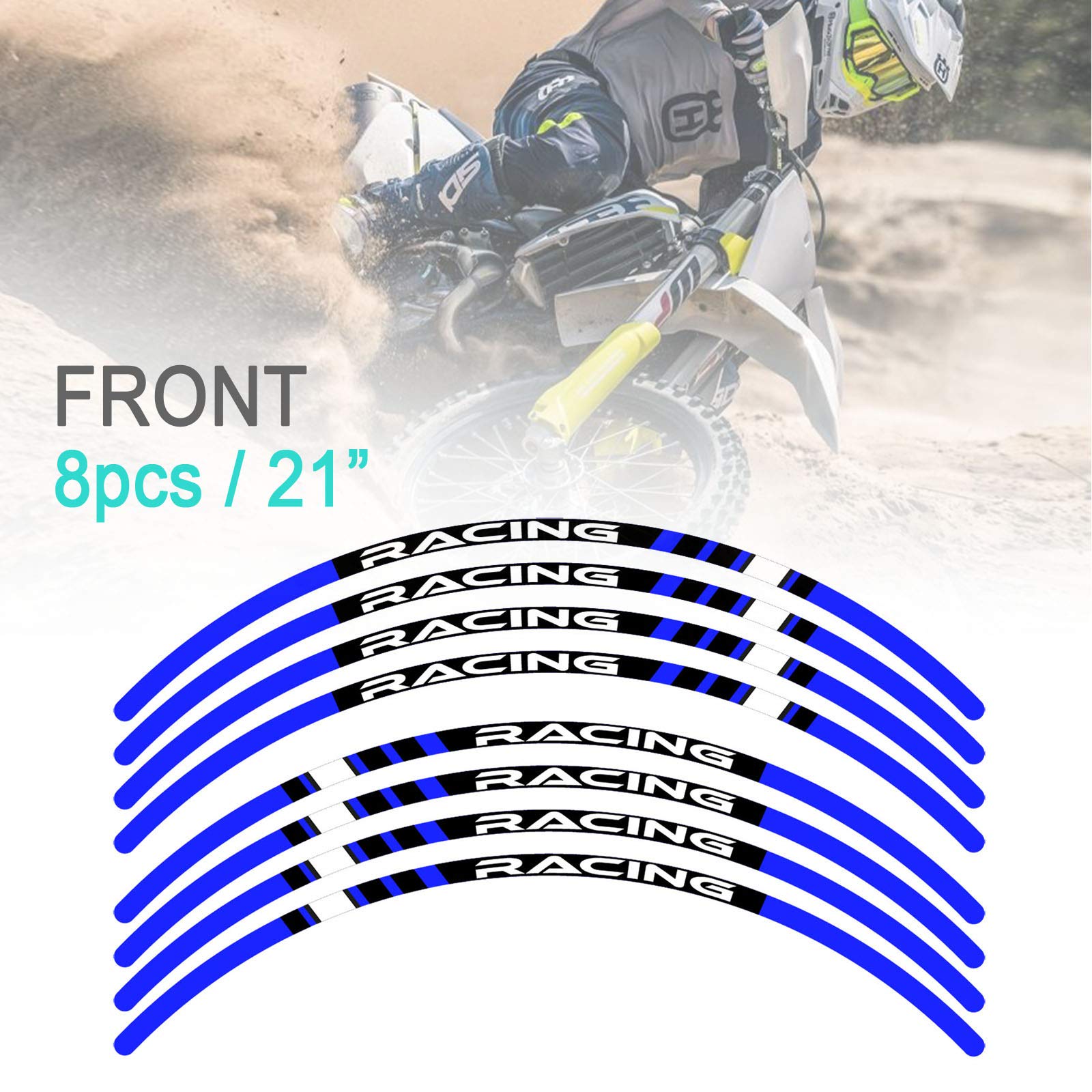 KETABAO Dirt Bike Rim Tape P01 Decal Stickers Stripes - 19 & 21 Inch Wheel Decals for Suzuki RMZ 250 450 (2016-2022 Models) - High Visibility Blue Motocross Rim Accent - Perfect for Off-Road Racing & Custom Bike Styling