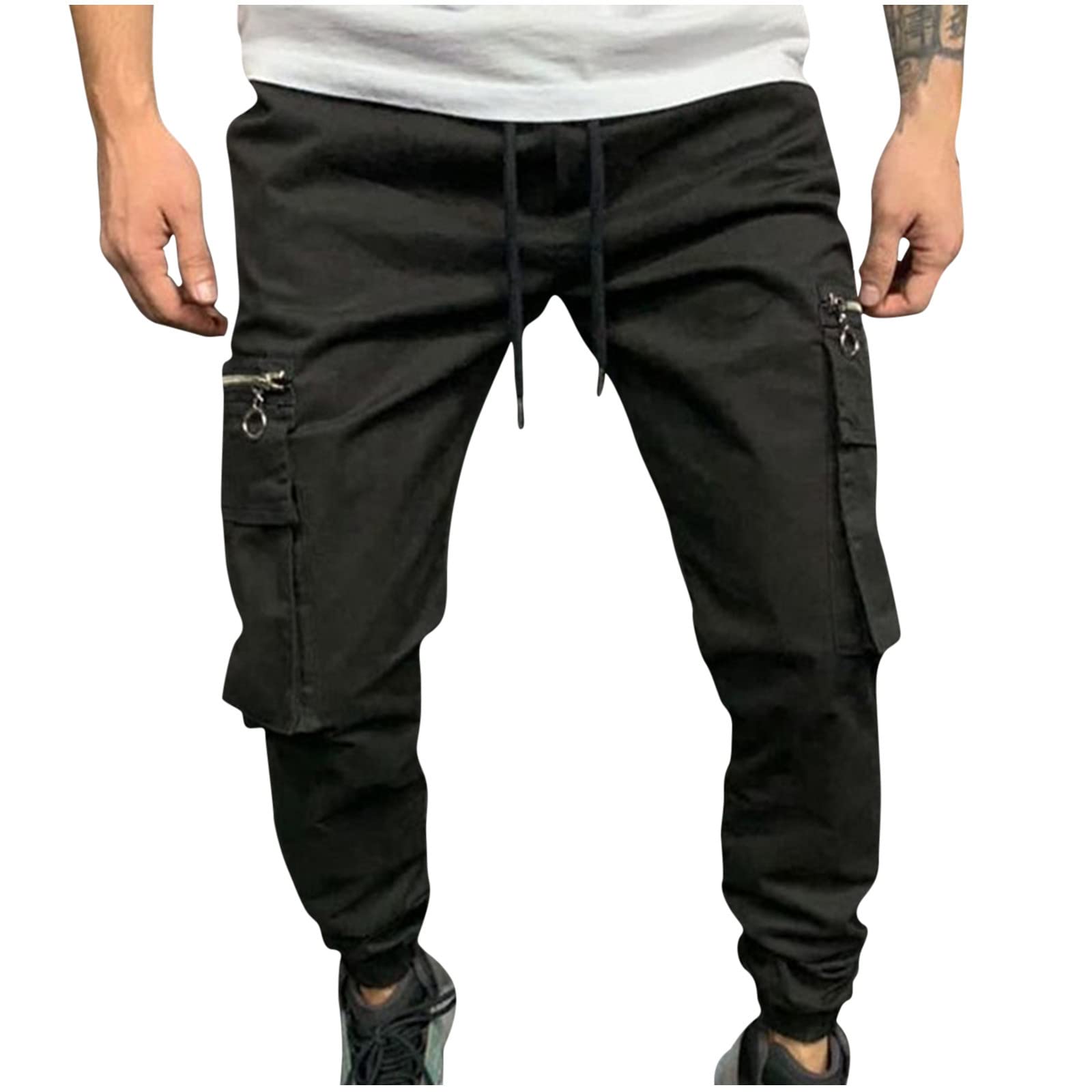 RFALIJEAE Men's Outdoor Hiking Pants - Tactical Cargo Pants with Multi-Pockets & Drawstring Waist, Casual Relaxed Fit Work Trousers for Hiking, Camping & Outdoor Adventures