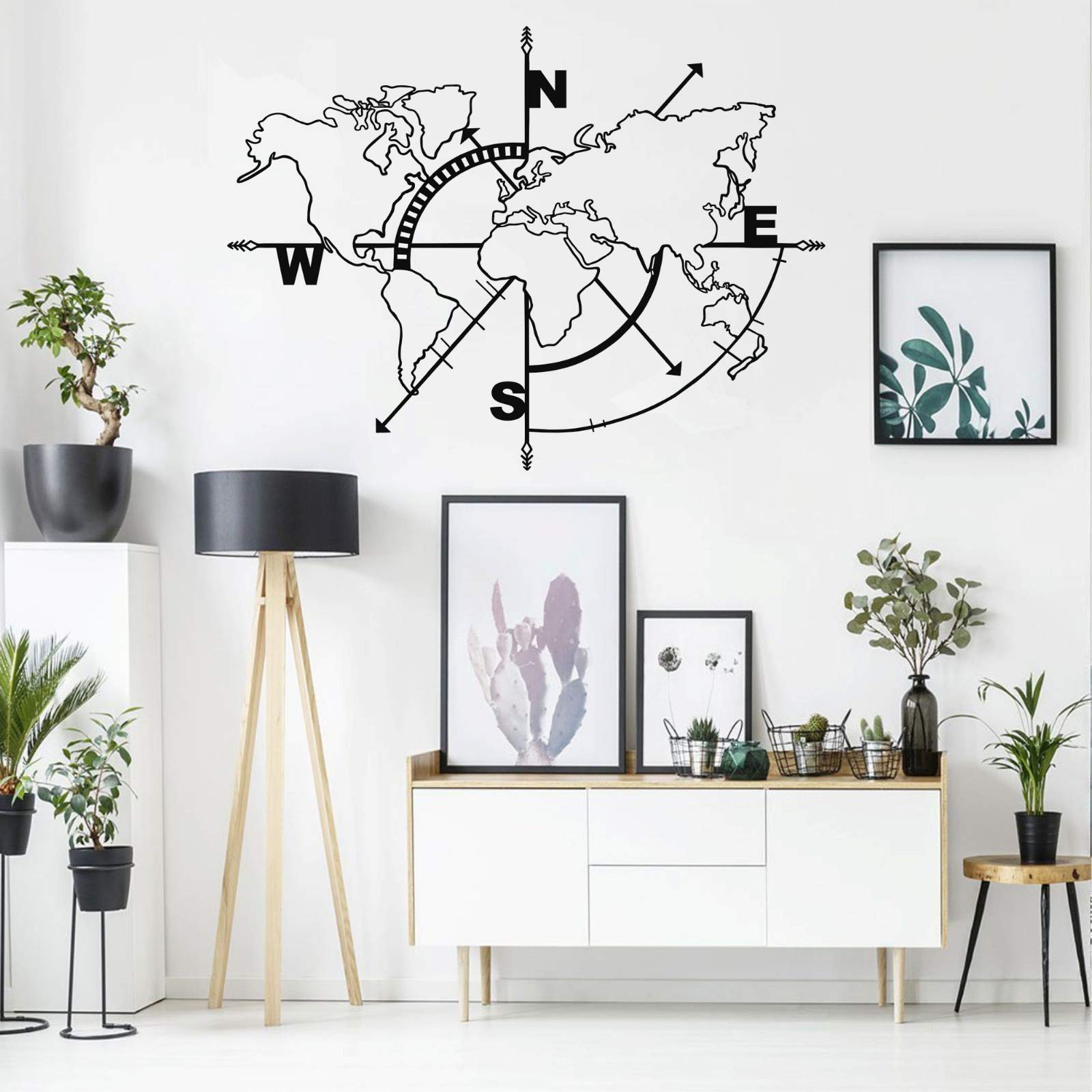 DEKADRON Metal World Map Wall Art with Compass - Borderless Design for Home & Office Decor - Large 47