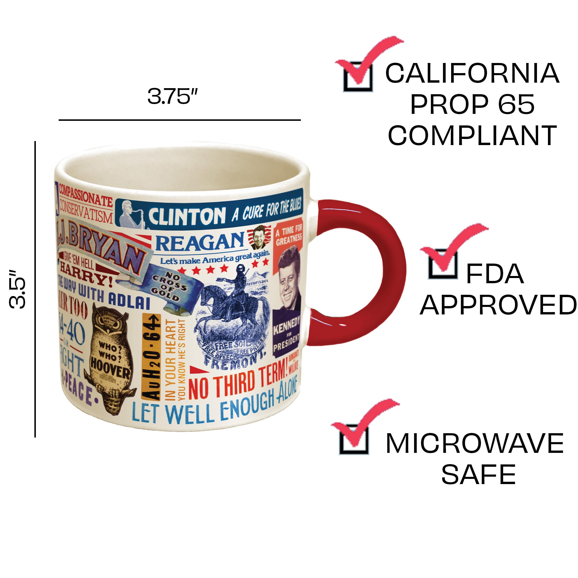 Unemployed Philosophers Guild Presidential Slogan Coffee Mug - 14 oz Ceramic Travel Mug with Historic Campaign Slogans from 'Tippecanoe and Tyler Too' to 'Yes We Can' - Fun Gift Box Included - Perfect for Office Use, Political Enthusiasts & History Lovers