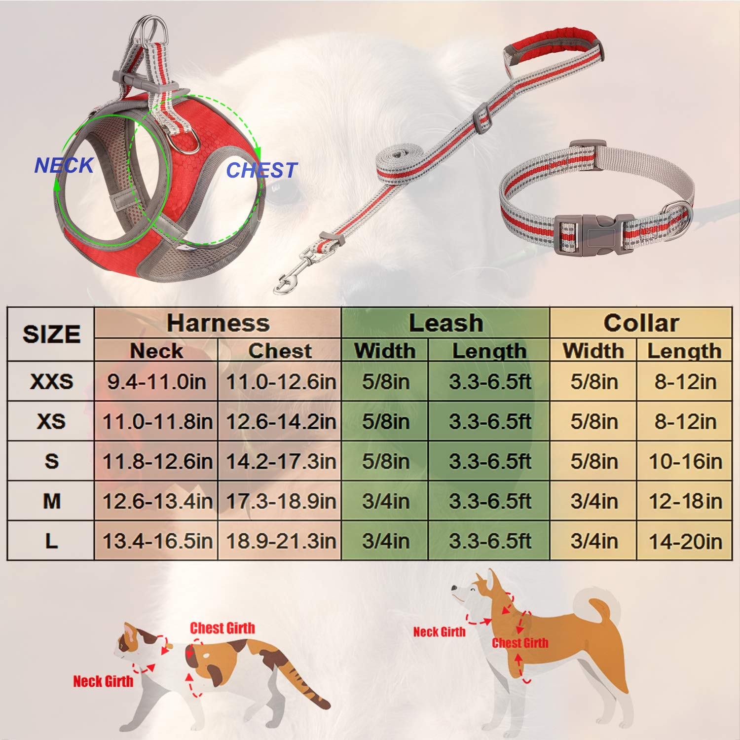JSXD Small Dog Harness & Leash Set - Adjustable Step-in Puppy Vest with 3M Reflective Strips for Small to Medium Dogs | Perfect for Walking, Training & Nighttime Safety