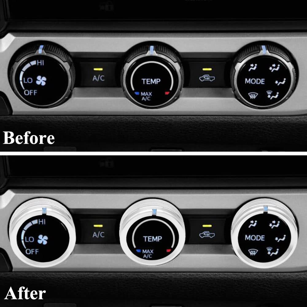 Thor-Ind Silver AC Switch Knob Cover Trim for Toyota Tacoma 2016-2021 - B-Uncover Indicator Style - Perfect for Dashboard Customization & Interior Upgrades