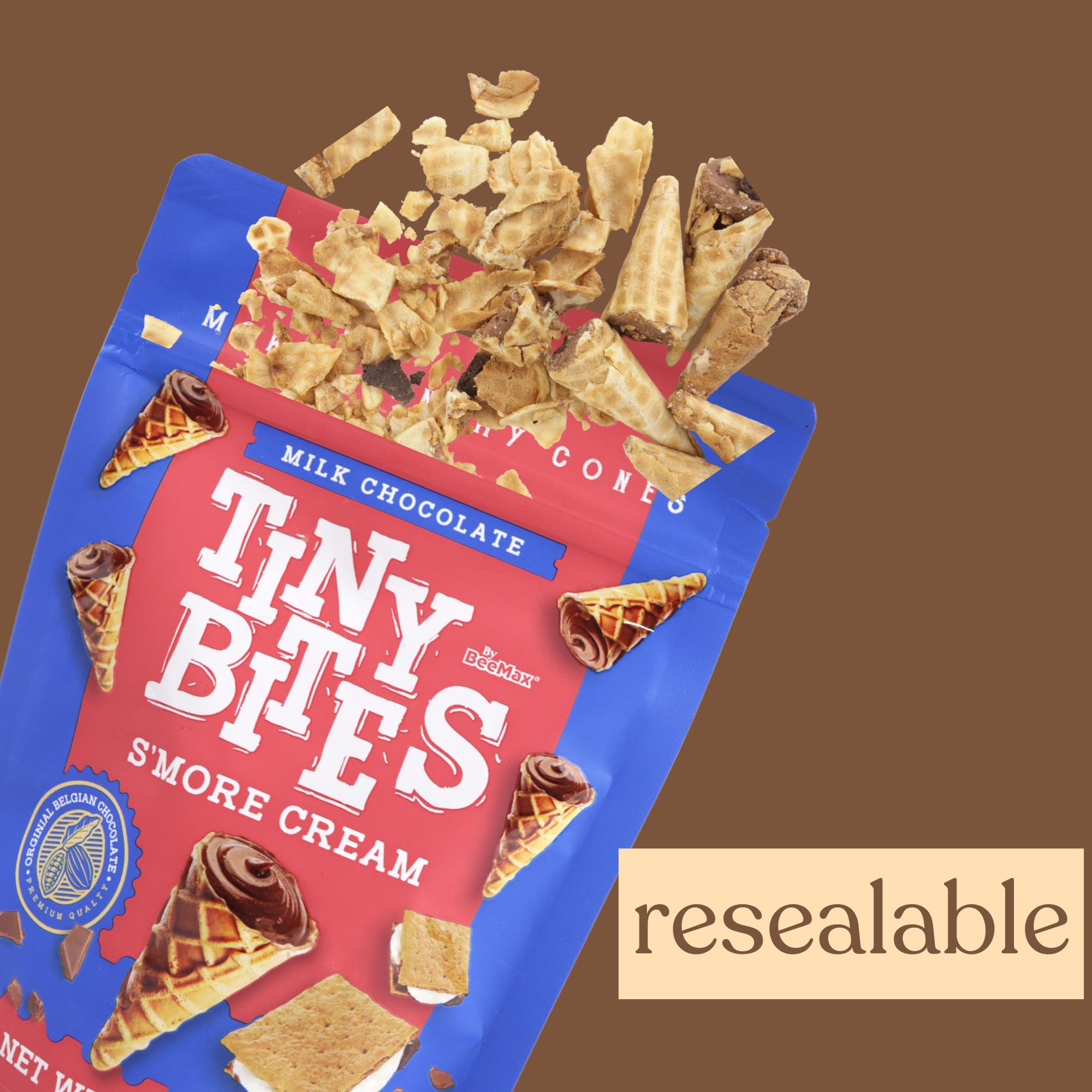 Bee Max S'mores Chocolate Cones Bites - Crunchy Bite-Sized Waffle Cone Snacks in Resealable Bag (2.82oz) - Perfect for Parties, Movie Nights & On-the-Go Treats