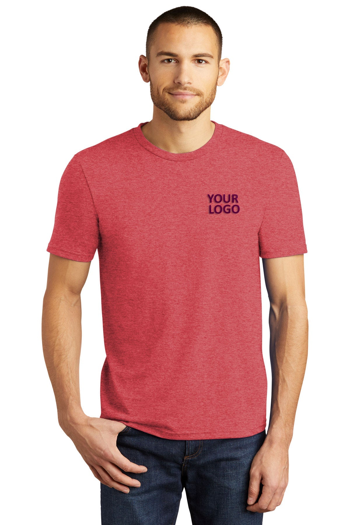 District Made Men's Perfect Tri Crew Tee - Soft Cotton T-Shirt in Red Frost for Casual Wear & Everyday Comfort