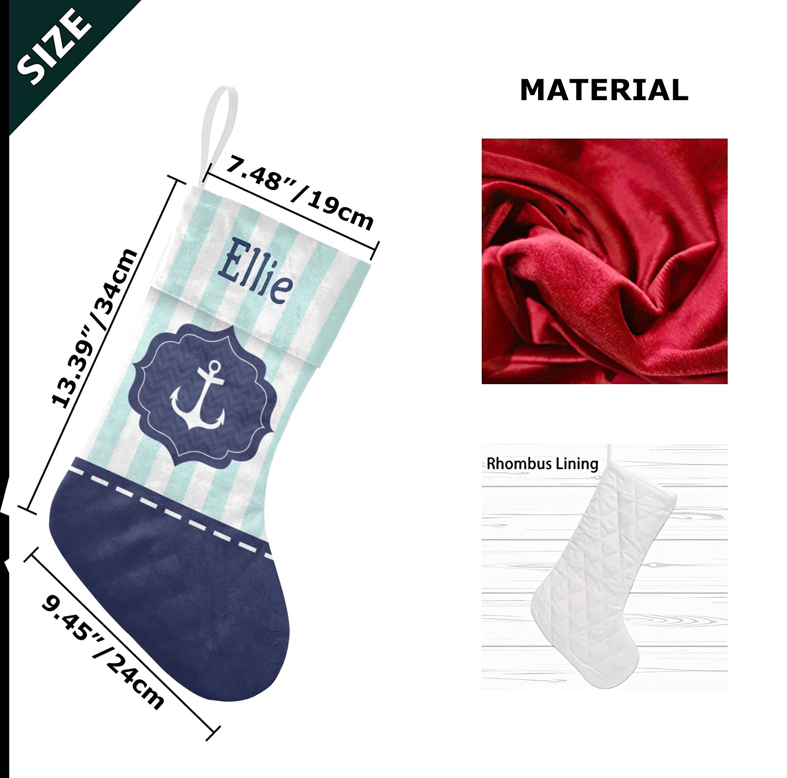 Personalized Nautical Anchor Christmas Stockings - Custom Name Embroidery for Adults, Kids, Babies & Pets | Large Family Holiday Stockings for Boys & Girls | Perfect Christmas Decor & Gift for Fireplace, Mantel & Holiday Celebrations