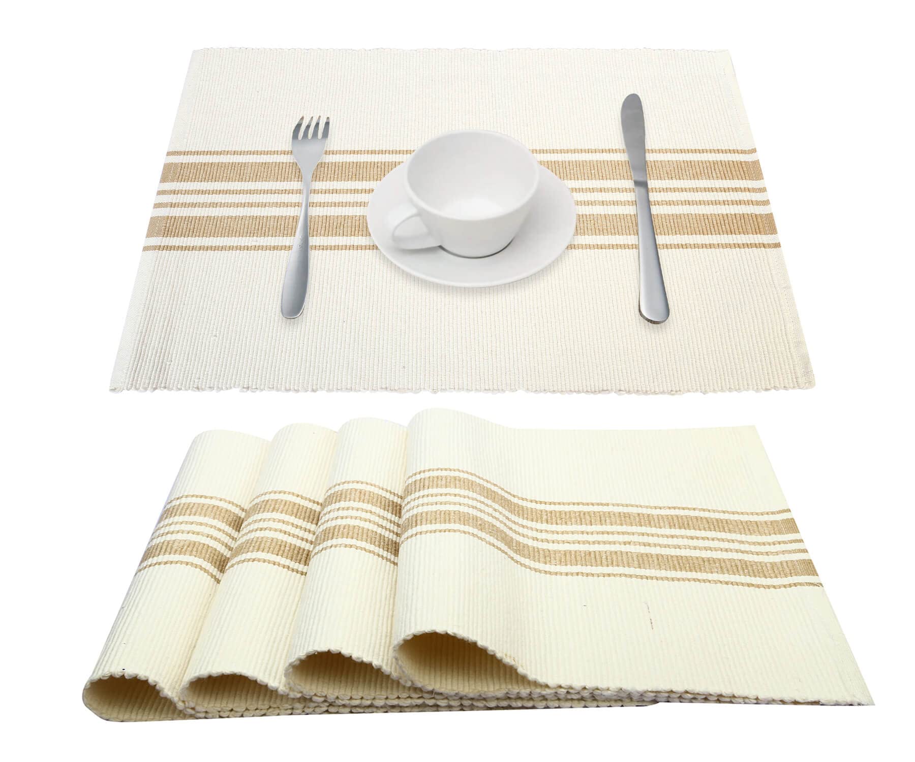 Premium Cotton Linen Placemats Set of 4 - Farmhouse Style Striped Woven Table Mats - 13x18 Inch Washable Rectangle Placemats for Dining Table & Kitchen - Perfect for Everyday Meals, Dinner Parties, and Farmhouse Decor