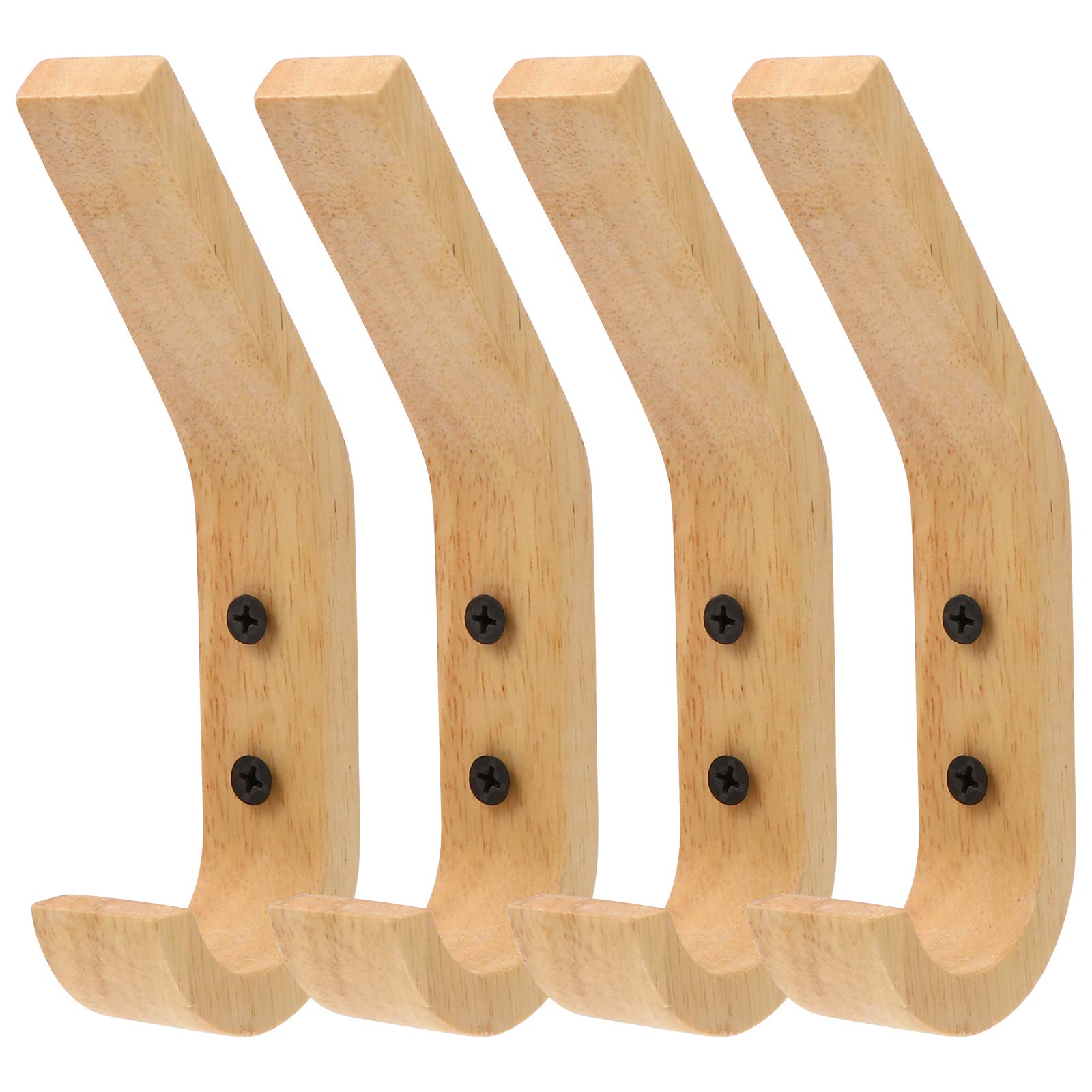 DOITOOL 4-Pack Vintage Natural Wooden Wall Hooks - Rustic Coat Hangers for Home, Bedroom & Entryway - Perfect for Hanging Coats, Hats, Bags & Decor