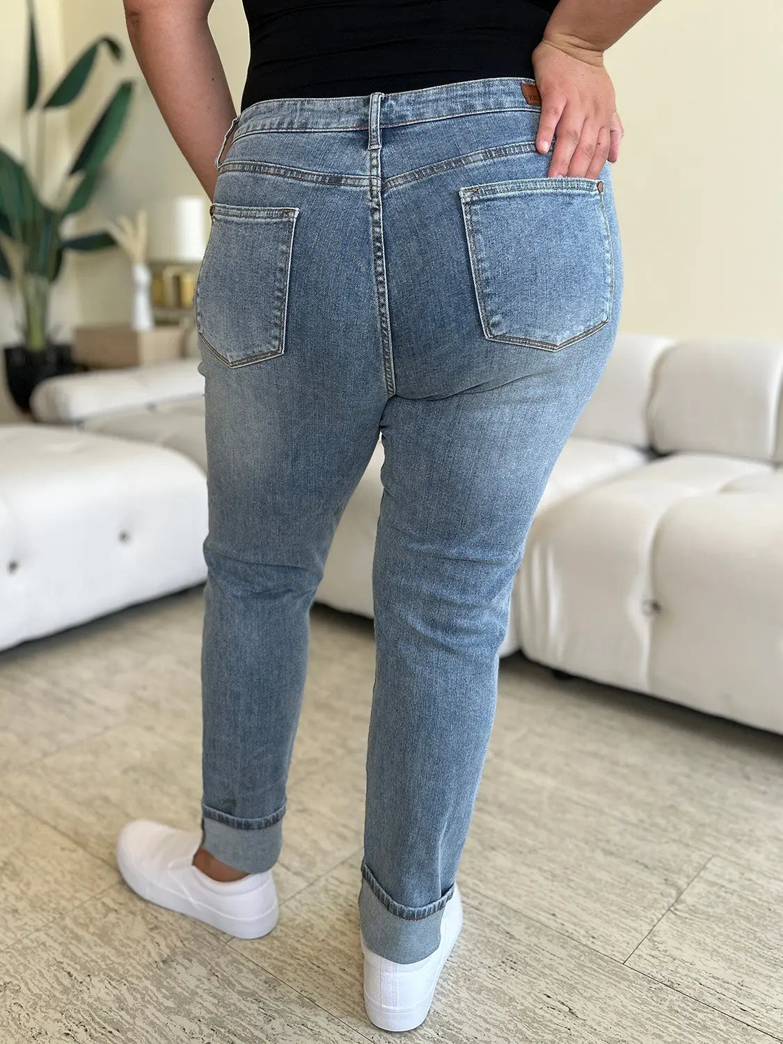 Judy Blue Women's High Waist Skinny Jeans - Stretch Denim Pants with Cuff Hem for Casual Wear & Everyday Outfits