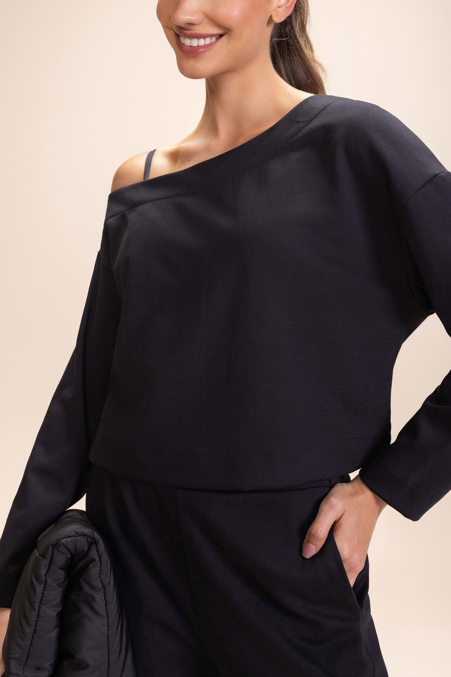 Galaxy Knit Asymmetrical Sweatshirt for Women - Trendy Oversized Pullover with Unique Design | Perfect for Casual Outfits, Streetwear Fashion & Layering in Fall/Winter