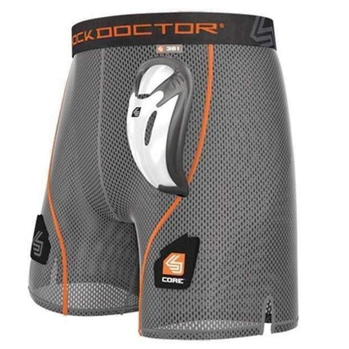 Shock Doctor Youth Core Loose Hockey Shorts with Cup - Grey YXS - Protective Hockey Underwear for Young Players - Perfect for Ice Hockey, Street Hockey & Training