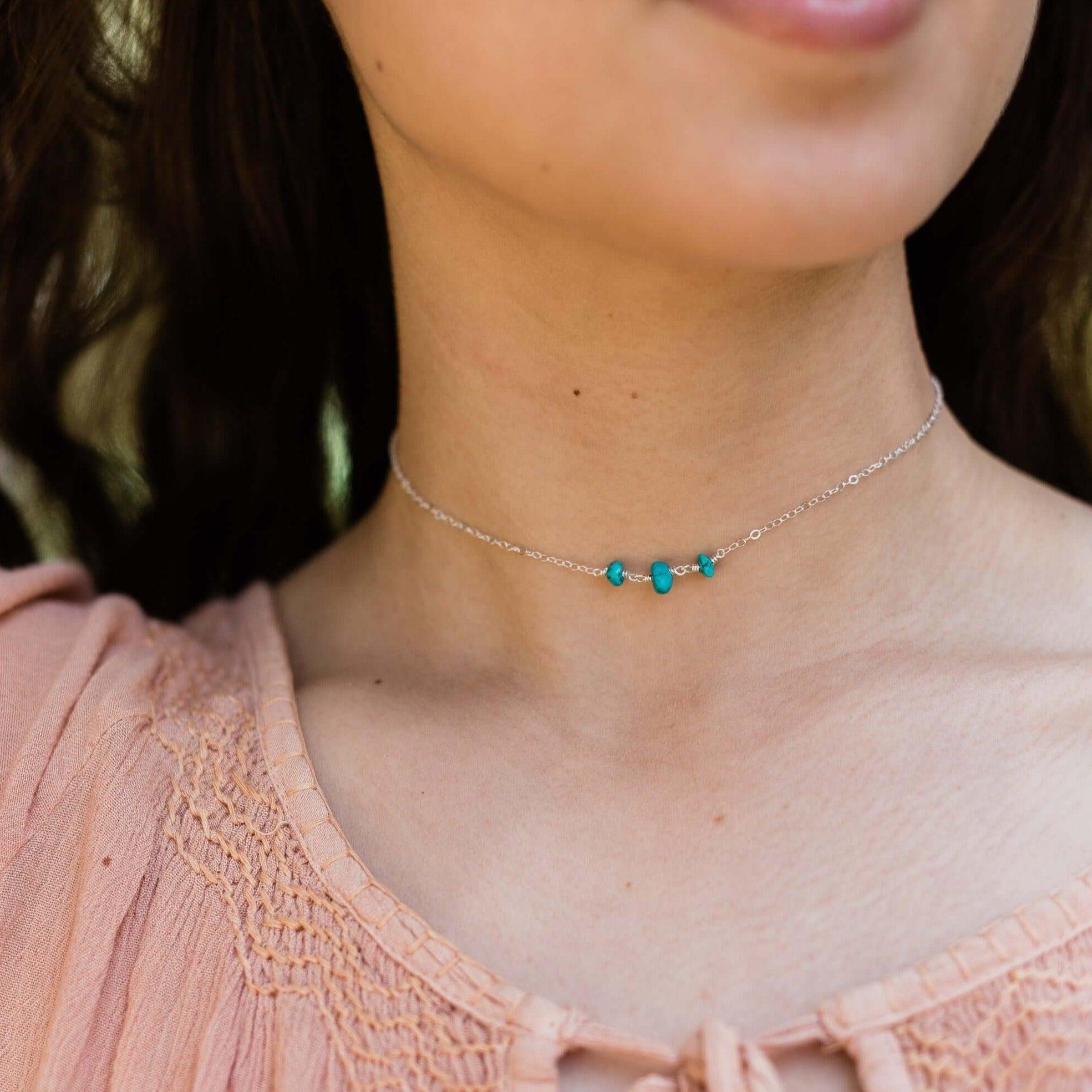 Turquoise Beaded Chain Choker Necklace for Women - Boho Chic Handmade Beaded Jewelry - Perfect for Festivals, Weddings & Everyday Wear