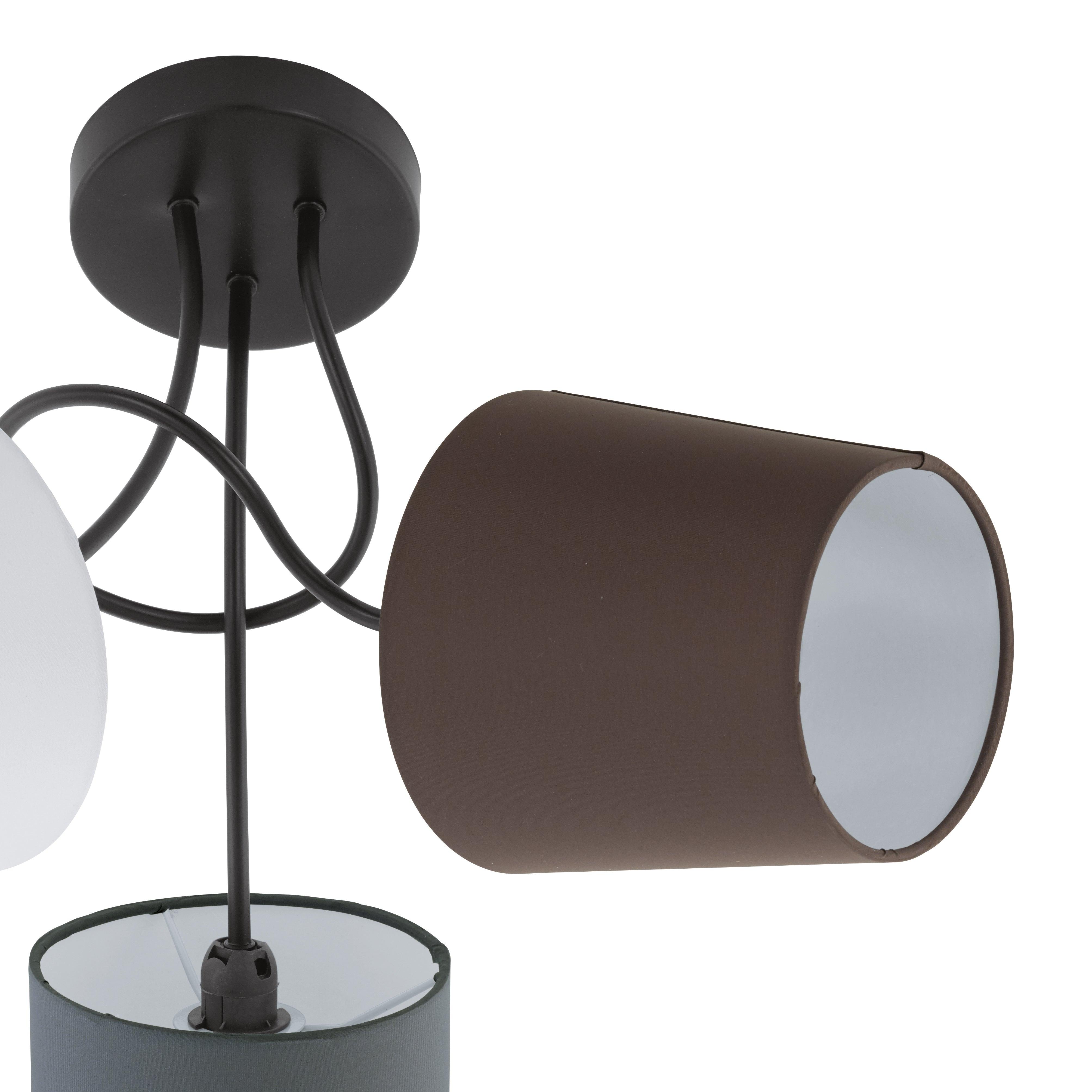 Eglo Almeida 3-Light Semi-Flush Mount Ceiling Light Fixture with Grey/White/Brown Glass Shades - Modern Lighting for Bedroom, Living Room & Dining Room