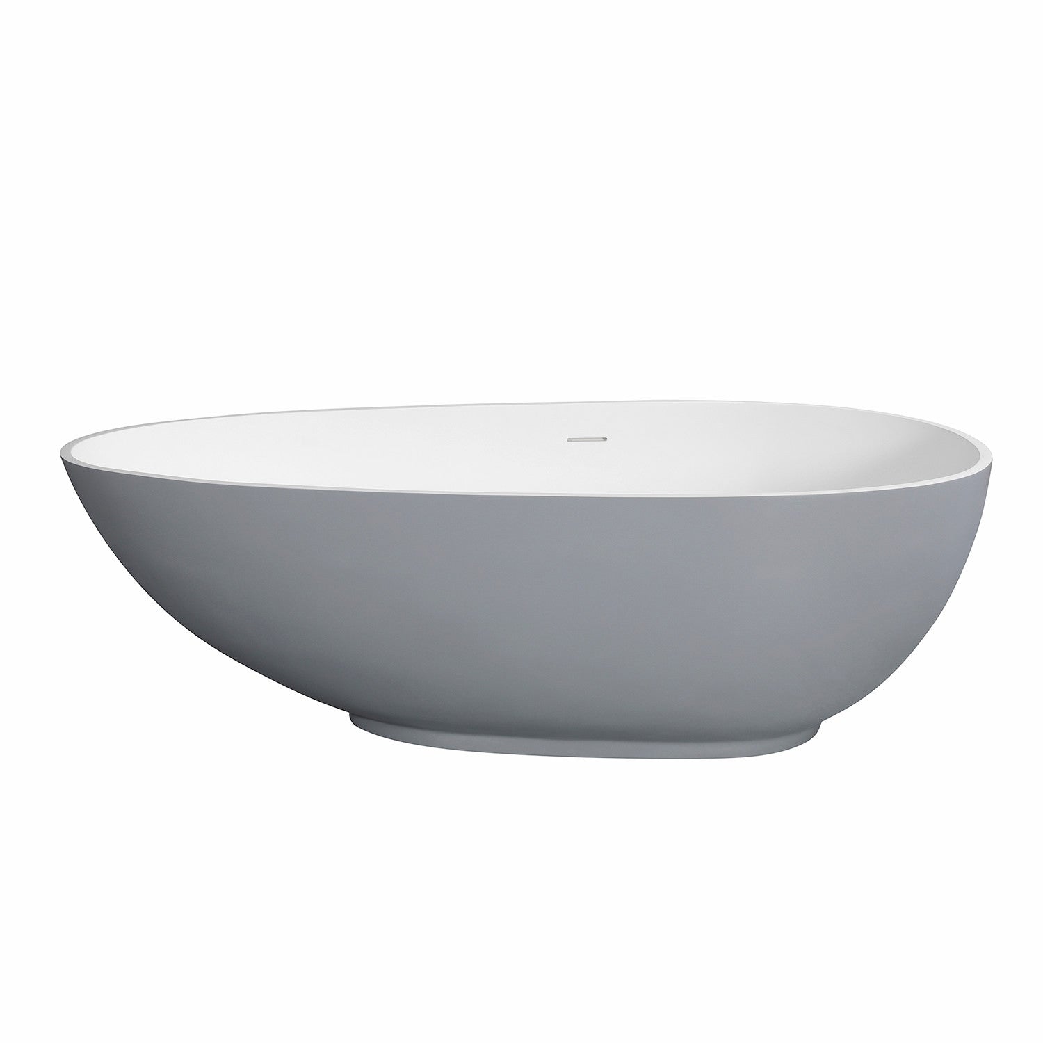 Arcticstone 67 Inch Freestanding Bathtub - Double Ended Egg Shaped Solid Surface Tub with Drain in Glossy White/Matte Gray | Modern Bathroom Luxury for Spa-Like Relaxation