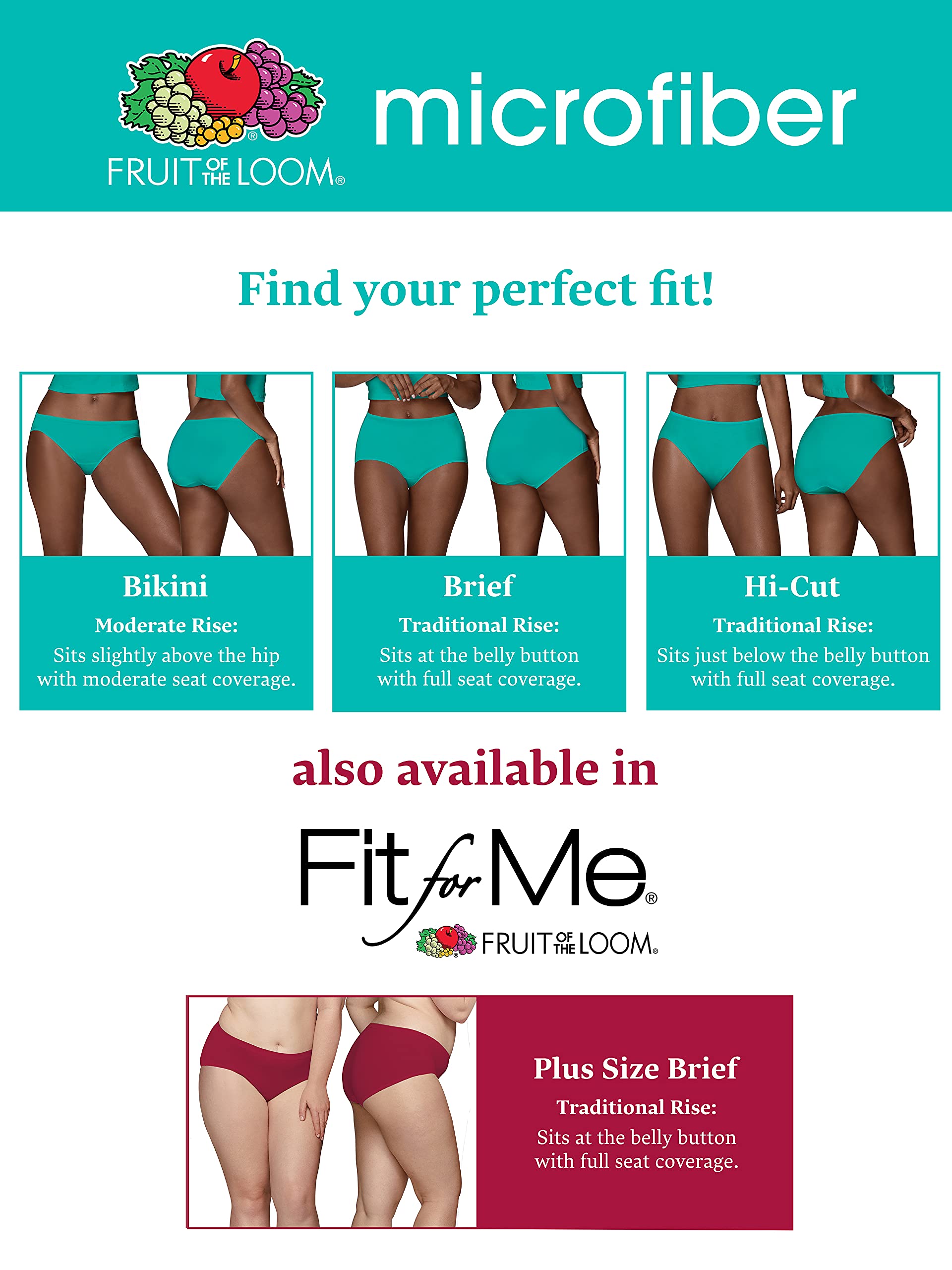 Fruit of the Loom Women's Lightweight Microfiber Underwear - Soft, Breathable & Comfortable Panties for Everyday Wear - Plus Size Available - Perfect for Workouts, Yoga & Daily Comfort