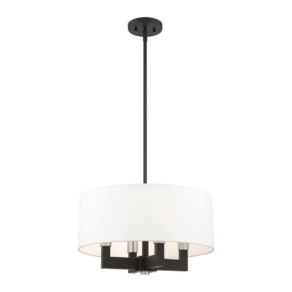 Livex Lighting 48784-04 4-Light Black Modern Chandelier - Elegant Ceiling Fixture for Dining Room, Bedroom, or Living Room Lighting Decor