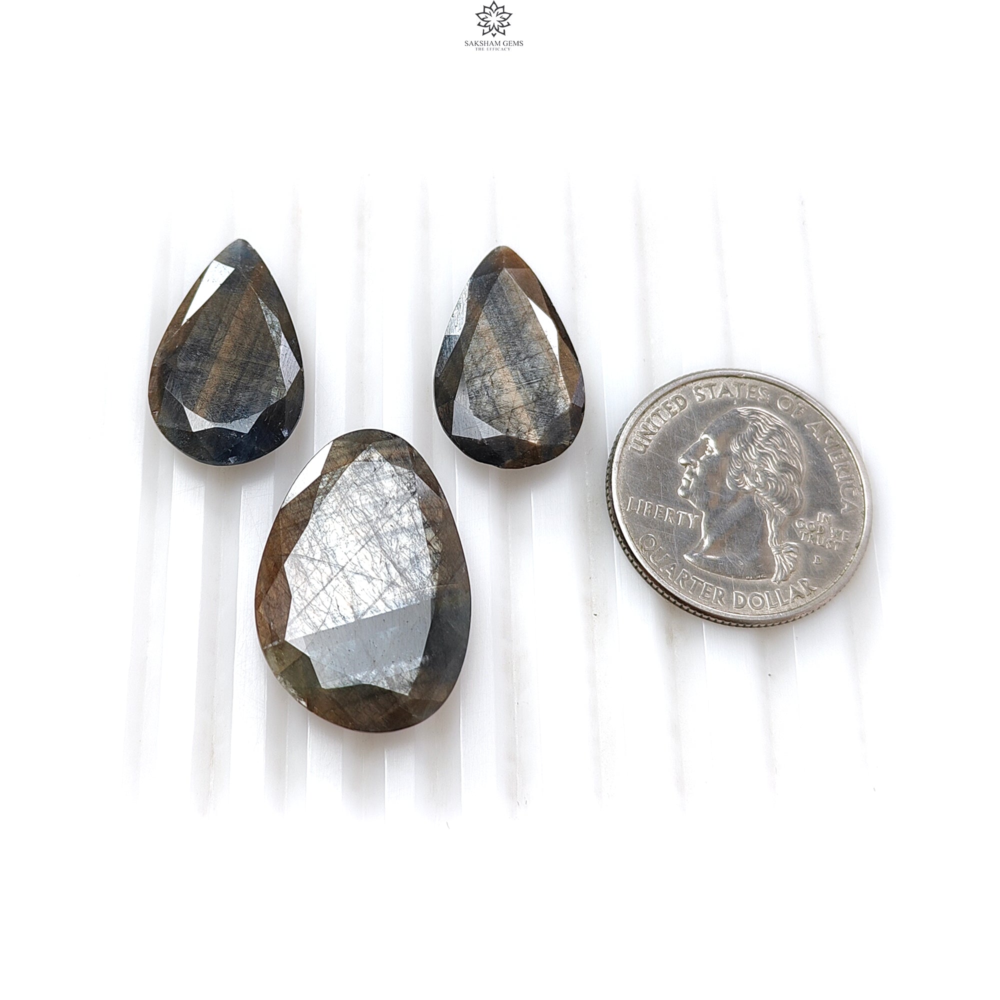 Natural Untreated Golden Brown Chocolate Sapphire Gemstone - 54.00cts Faceted Cut Pear Shape (22.5*14mm to 26.5*18mm) 3pc Set for Jewelry Making, Engagement Rings & Luxury Gifts