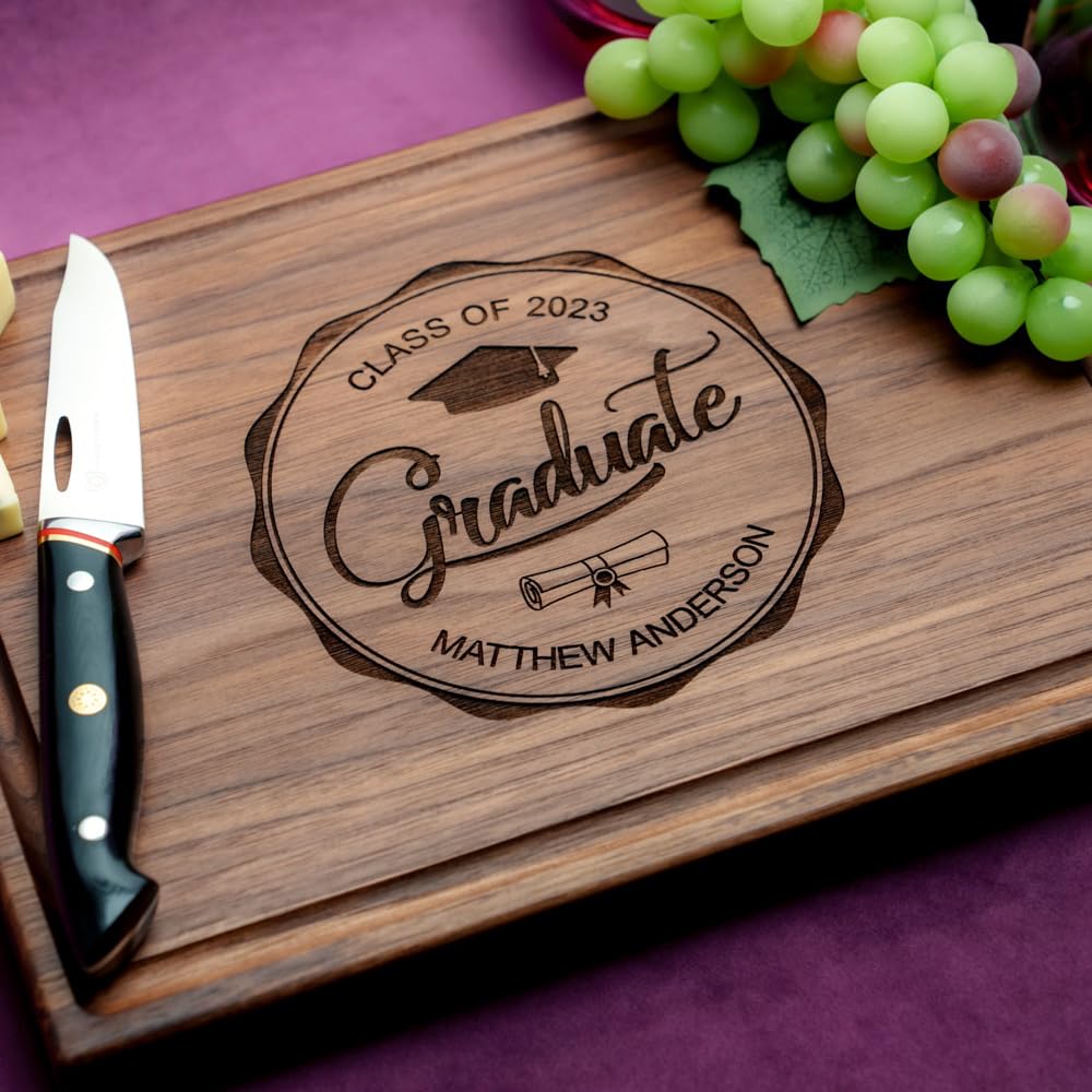 Personalized Wooden Cutting Board - Handmade Engraved Charcuterie Board | Custom Graduation Gift for Students & Teachers | Perfect for Cheese Platters, Charcuterie Displays & Kitchen Decor (School Design No.970)