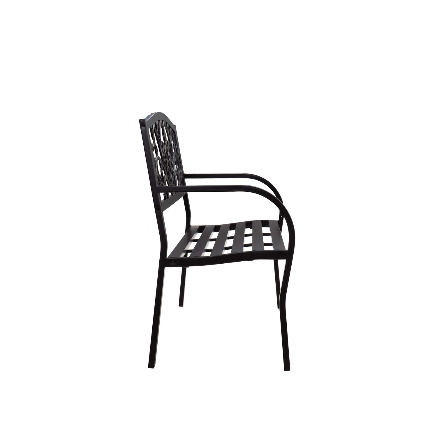 Evergreen Weatherproof Outdoor Bench for Garden, Patio, Porch & Park - Heavy Duty Steel Frame Supports 300 lbs - Perfect for Relaxing in Blooming Gardens, Decks & Outdoor Spaces - Black