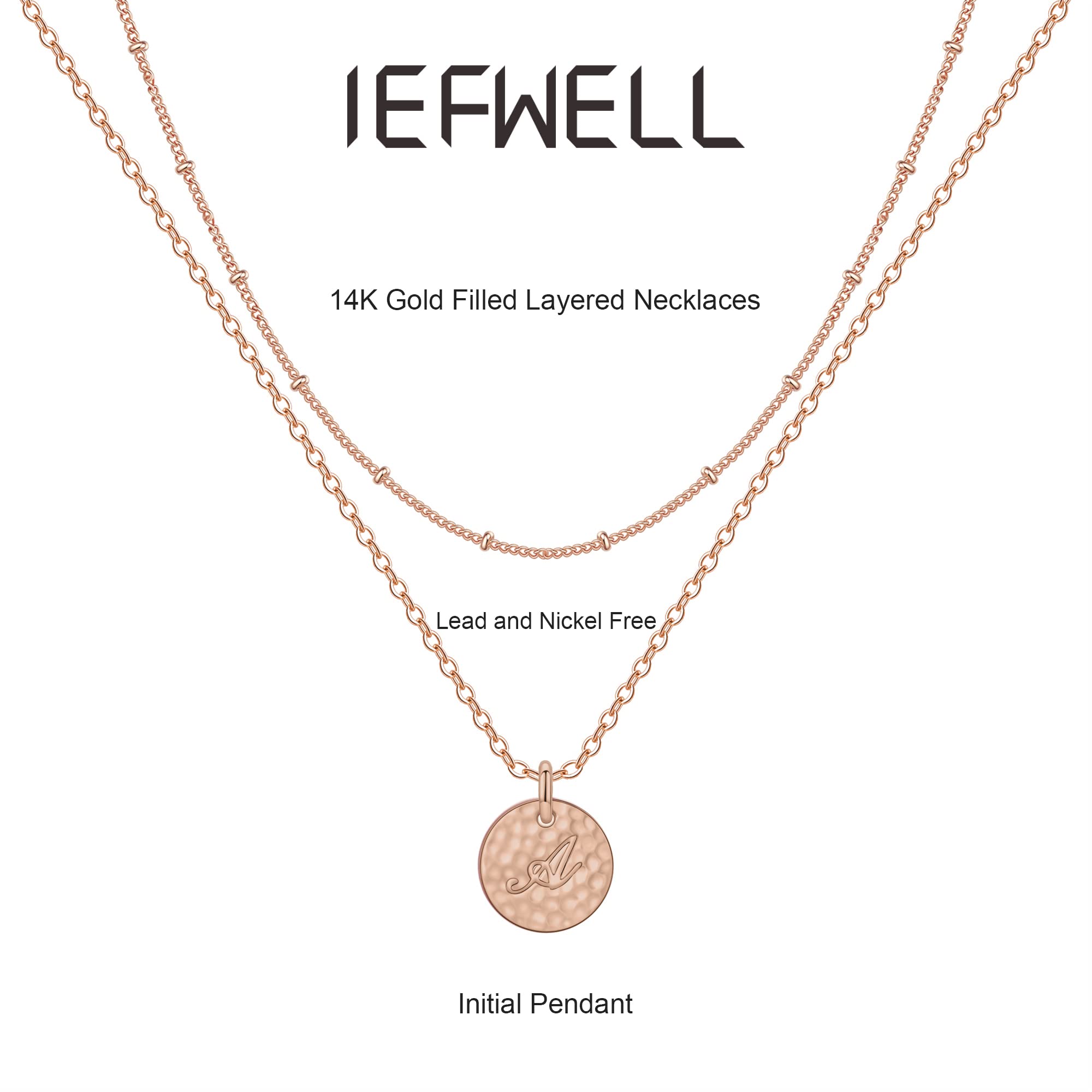 IEFWELL Personalized Initial Necklace for Women & Girls - Gold, Silver, Rose Gold Double-Sided Engraved Hammered Coin Pendant, Layered Necklace Jewelry Gift for Easter, Birthday, Graduation | Perfect for Teens, Daughters, Sisters & Best Friends