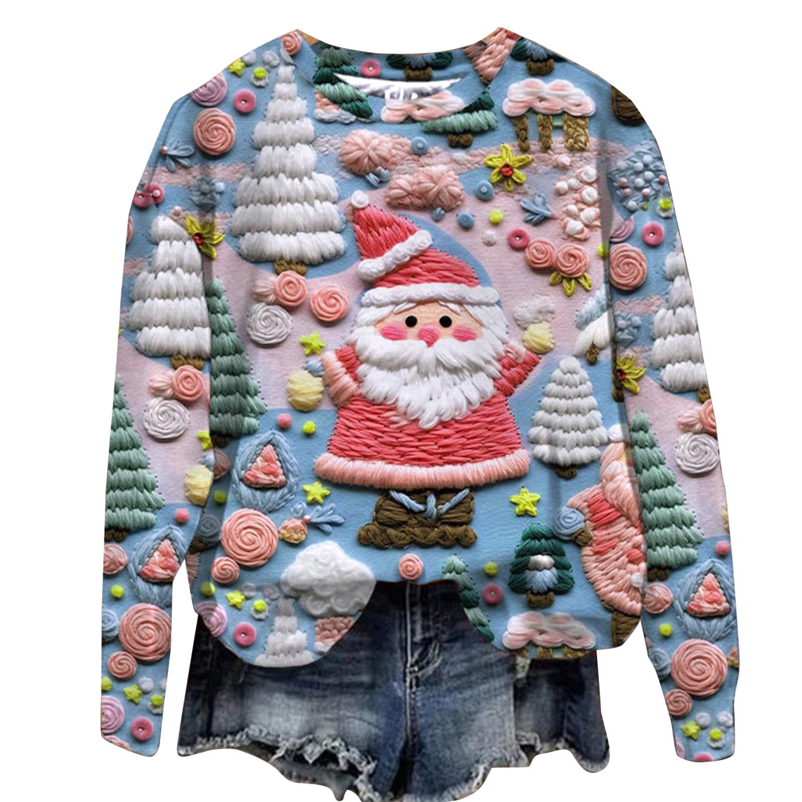 Funny Ugly Christmas Sweaters for Women - Festive Holiday Thanksgiving & New Year's Eve Party Outfits - Cozy Pullover Sweatshirts for Xmas Family Gatherings & Office Parties