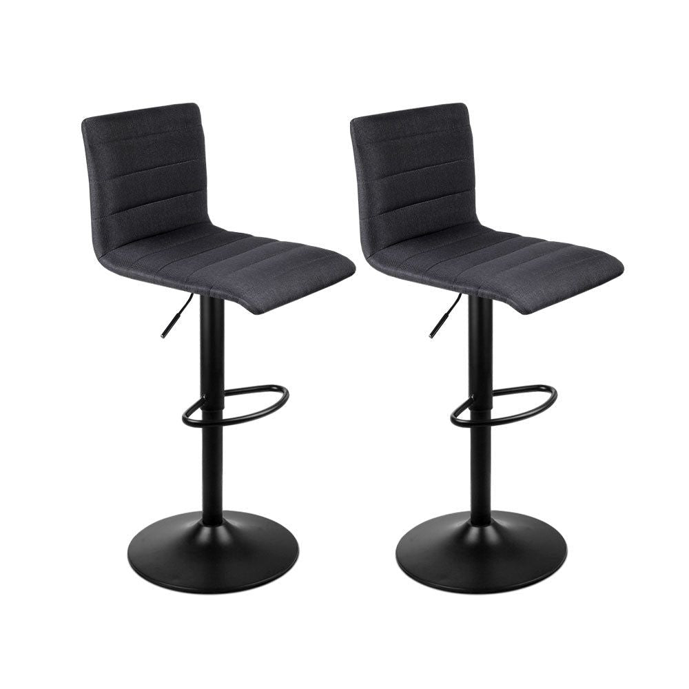 2-Pack Adjustable Height Bar Stools with Gas Lift Mechanism - Black Linen Fabric Counter Stools for Kitchen Island, Breakfast Bar & Home Decor