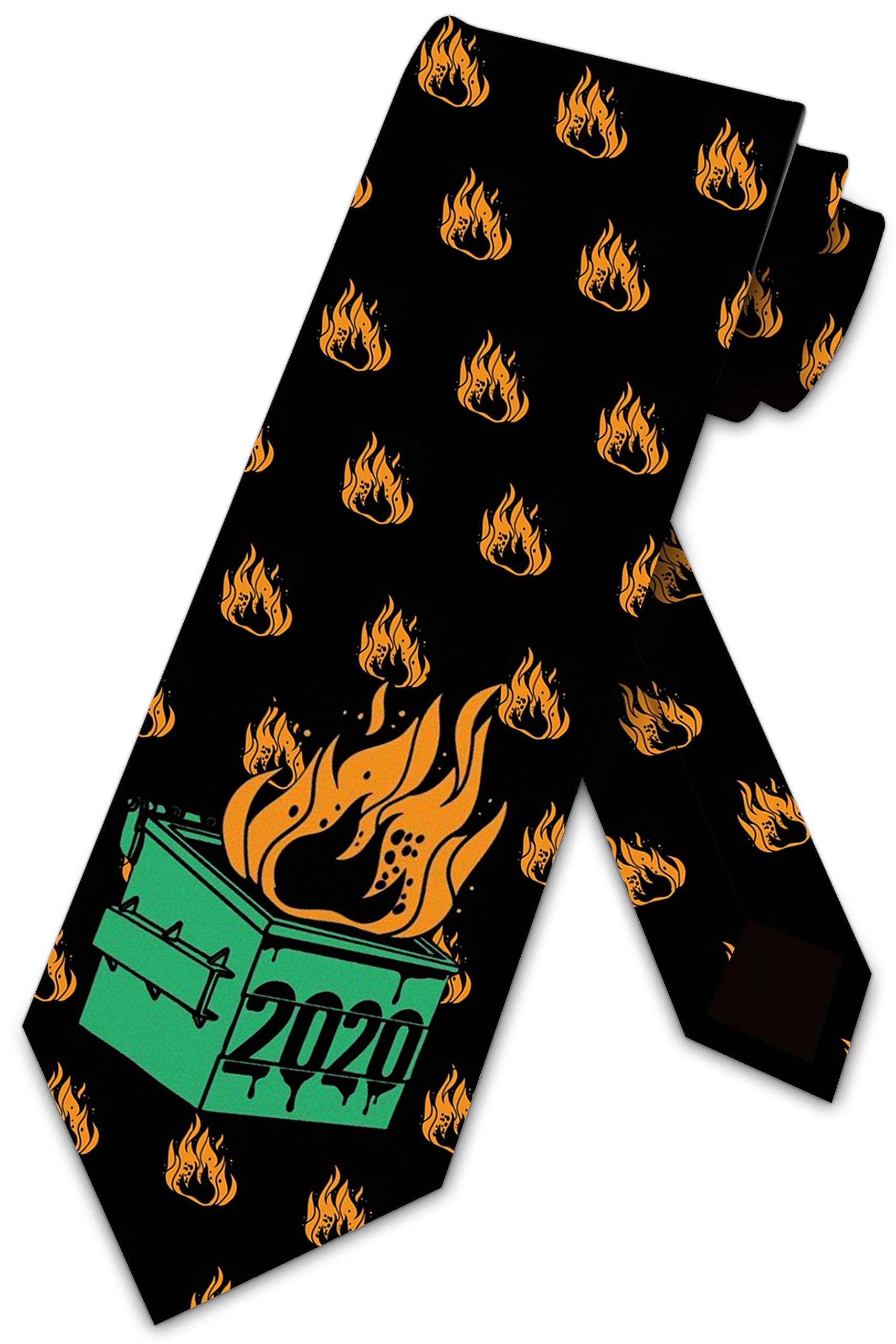 Three Rooker 2020 Dumpster Fire Funny Men's Necktie - Humorous Garbage Year Novelty Tie for Office Parties & Costume Events