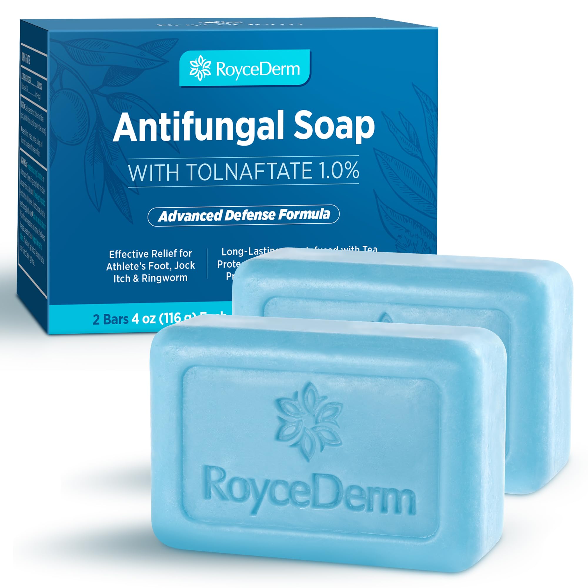 Roycederm Antifungal Soap for Men & Women - Medicated Tea Tree Oil Bar Soap for Athlete’s Foot, Jock Itch & Ringworm Treatment - Extra Strength Antifungal Cleanser for Deep Cleansing & Skin Fungus Relief - Ideal for Gym, Sports & Daily Hygiene