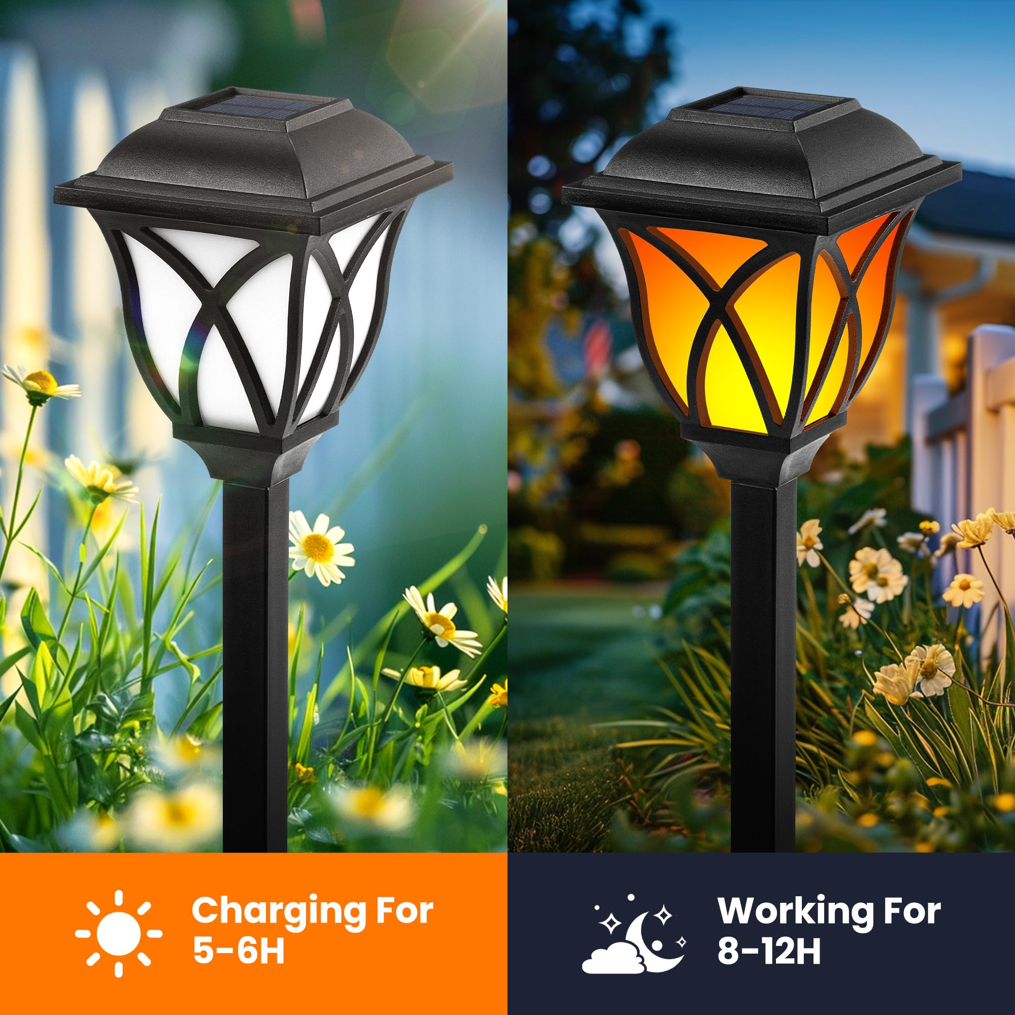 8 Pack Solar Torch Lights Outdoor Waterproof - Flickering Flame LED Solar Lights for Garden, Yard, Patio, Pathway - Perfect for Porch Decor, Camping, Balcony & Landscape Lighting at Night