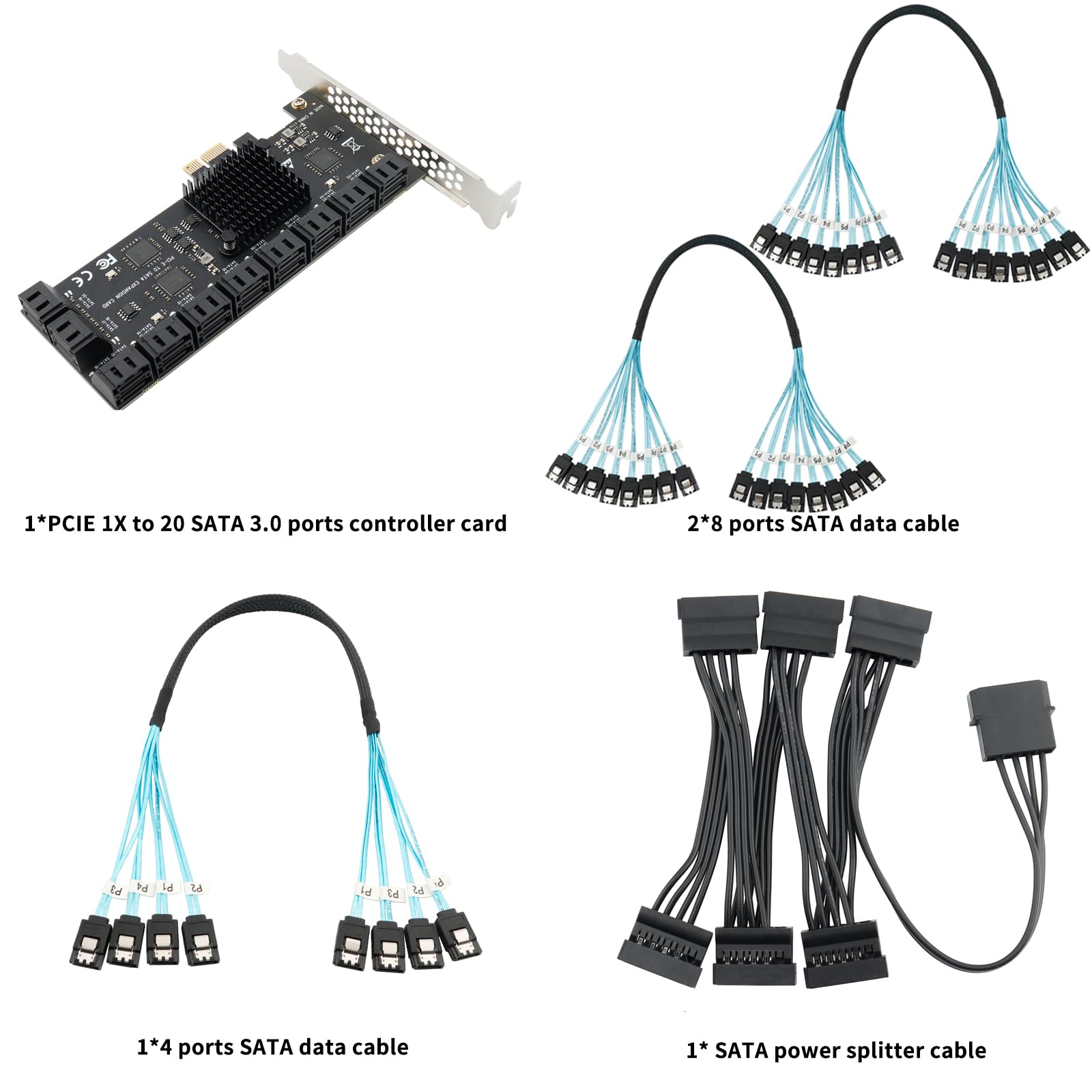 20-Port PCIe x1 SATA 3.0 Expansion Card - 6Gbps SATA Controller Card with 20