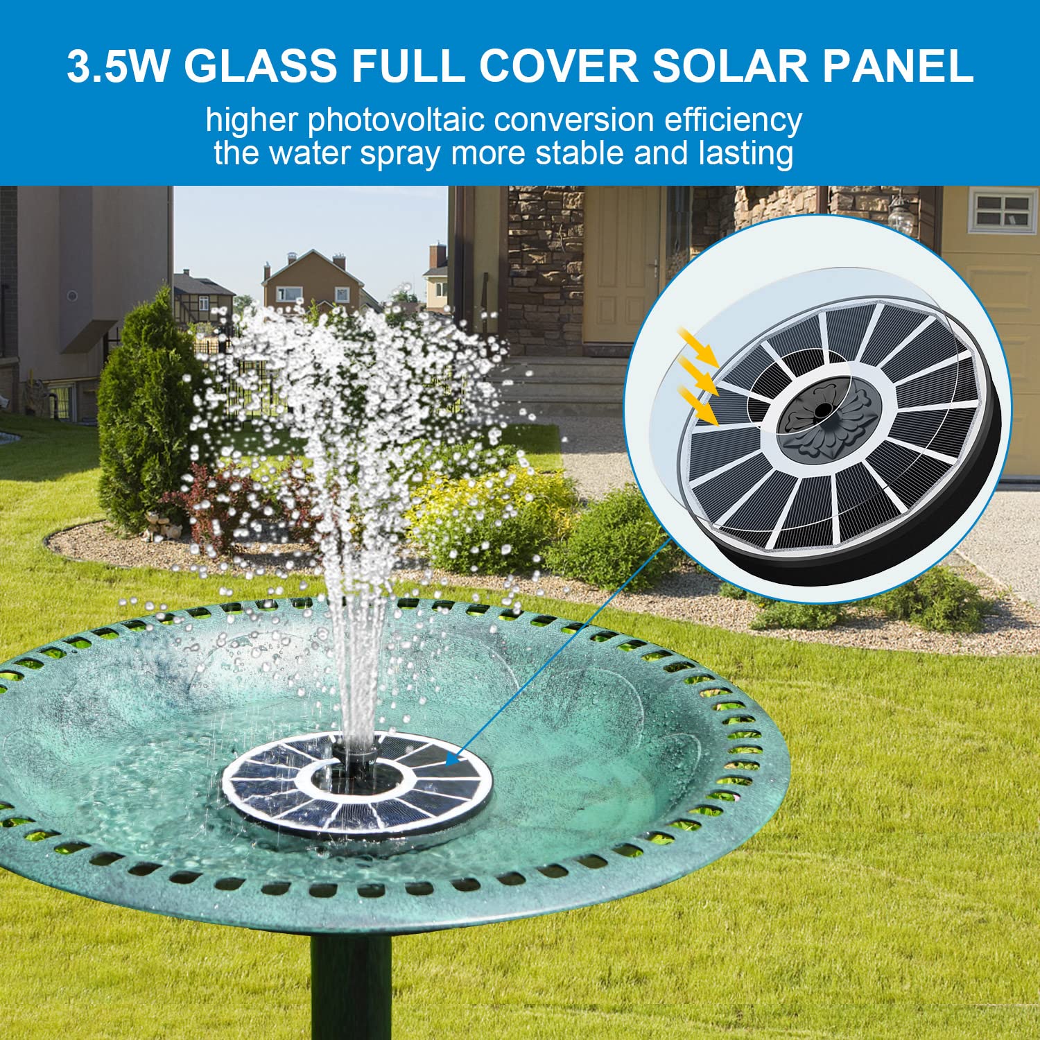Solar Powered Water Fountain Pump - 3.5W Glass Panel with 2000mAh Battery, 4 Fixed Pipes & 7 Nozzles - White Solar Panel for Garden Decor, Bird Bath, Swimming Pool, Pond & Outdoor Water Feature