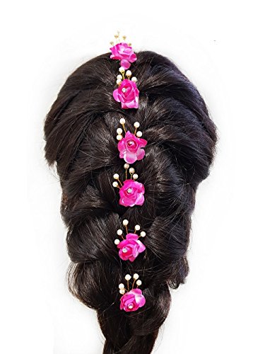 Elegant AASA Designer Jewelry Hair Pins for Women - Wedding, Prom & Special Occasions - Vintage Bun Decorations (Pink, 6-Piece Set) - Perfect for Bridal Hairstyles, Updos & Formal Events