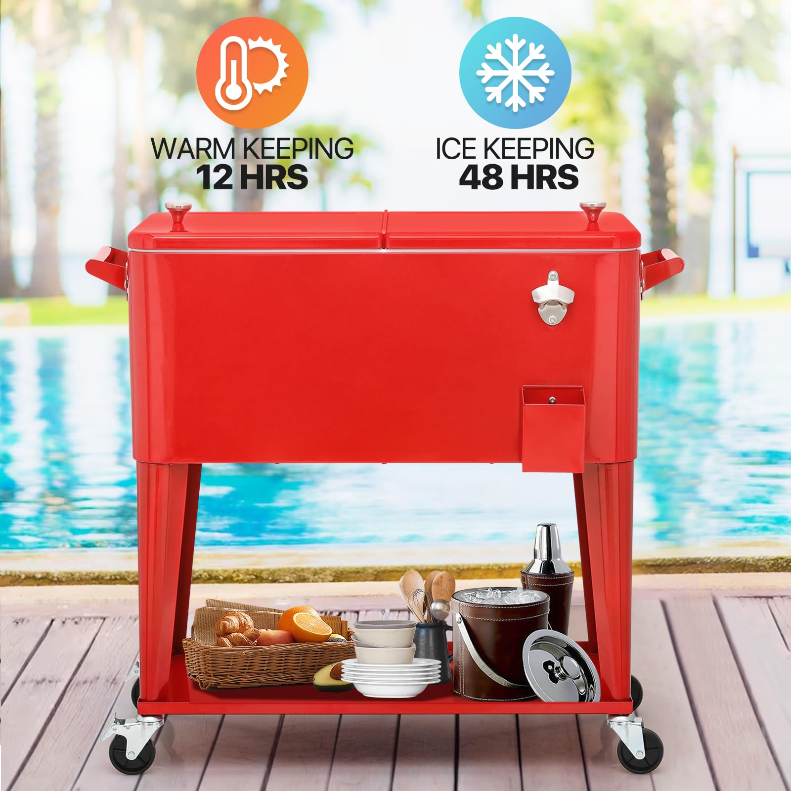 MADOG 50-Quart Rolling Cooler with Wheels - Insulated Outdoor Cooler for Picnics, Camping, Beach, Tailgating & Backyard Parties - Perfect for Patio, Deck & BBQ Gatherings