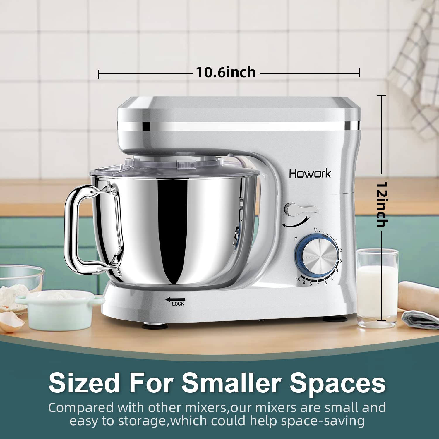 HOWORK 6.5QT Stand Mixer, 10+ Speed Electric Kitchen Mixer with Stainless Steel Bowl, Dough Hook, Wire Whip & Beater - Perfect for Baking, Whipping, Kneading Dough - Ideal for Home Bakers & Cooking Enthusiasts