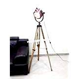 Vintage Nautical Searchlight Floor Lamp with Wooden Tripod - Rustic Retro Home Decor for Living Room, Bedroom, or Office - Perfect Gift for Lighthouse & Maritime Enthusiasts