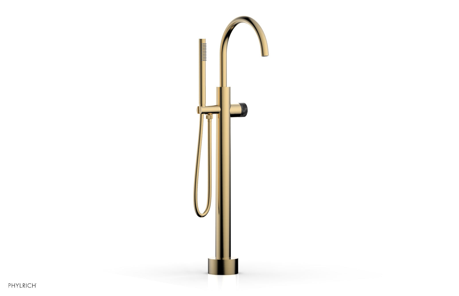 BASIC II Low Floor Mount Tub Filler with Black Marble Handle & Hand Shower - Model 230 47 03 - Perfect for Modern Bathroom Renovations and Spa-Like Showers